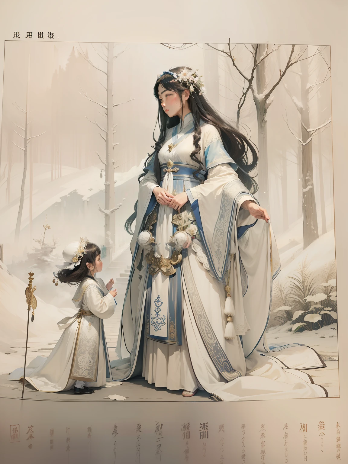 Beautiful princess in twelve robes、Heavenly Woman in the Background、Father and mother welcoming