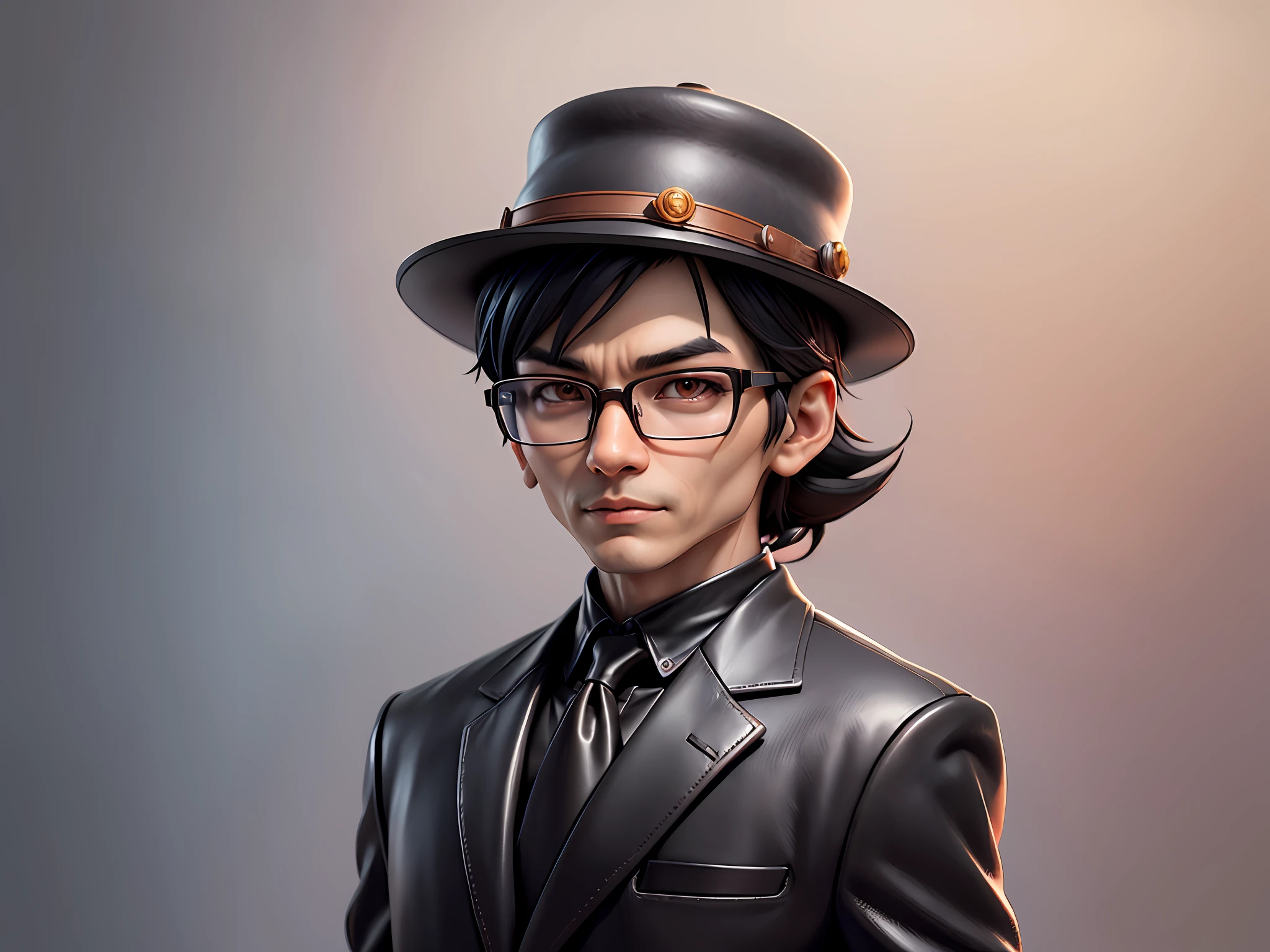 Young man with oriental face in leather hat, tiger, oriental face in formal suit, short black hair, silver glasses, digital painting, 3D character design by Mark Clairedon and Pixar and Hayao Miyazaki and Akira Toriyama, the illustration is a high-definition illustration in 4K resolution with very detailed facial features and cartoon-style visuals.