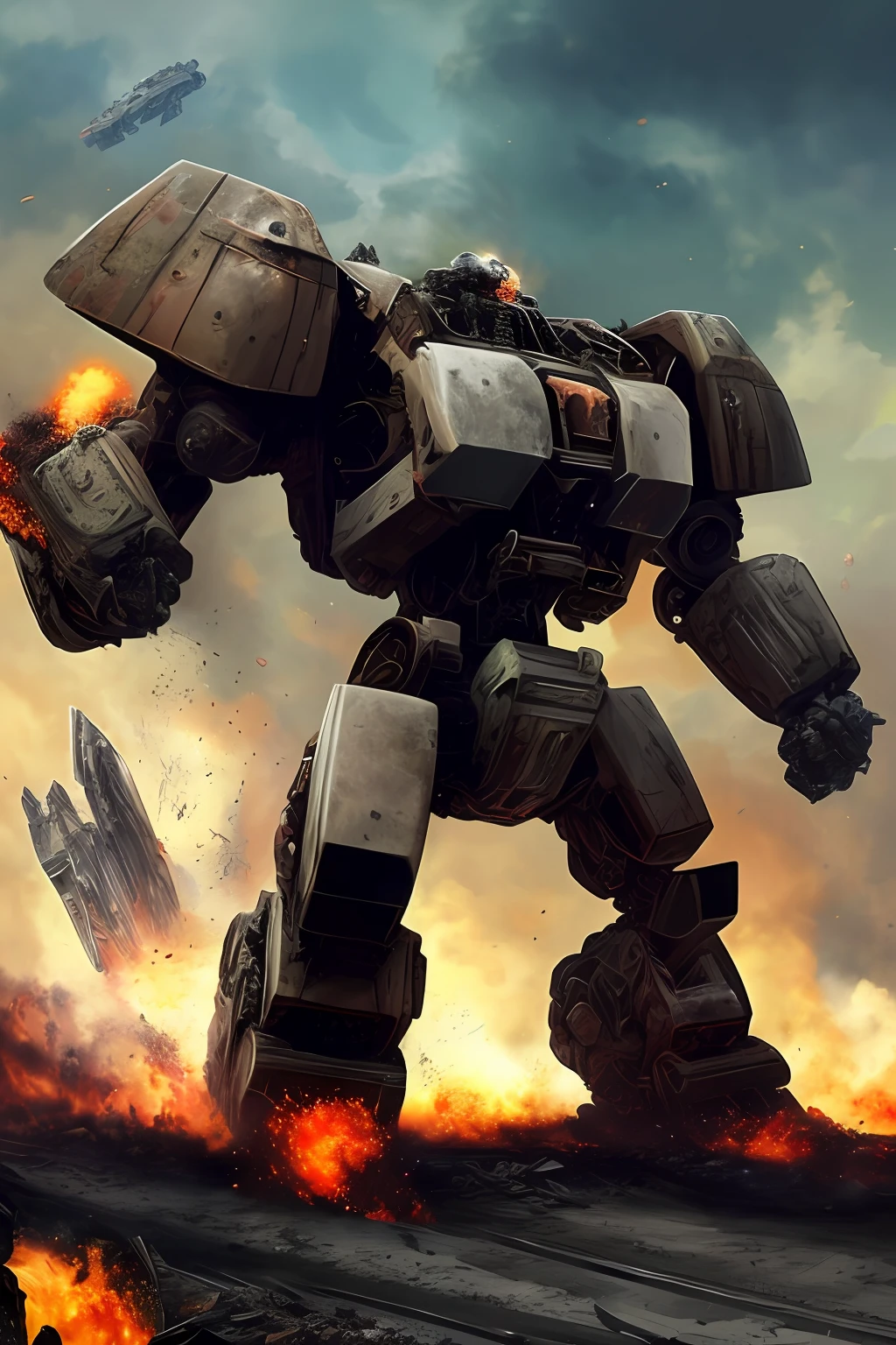 "Destruidor de vilas, o tanque humano, invincible and unstoppable, advances amid the wreckage. Its powerful steel body protects from all attacks. O rugido do tanque ecoa enquanto ele esmaga tudo em seu caminho. His relentless determination makes him the nightmare of his enemies."