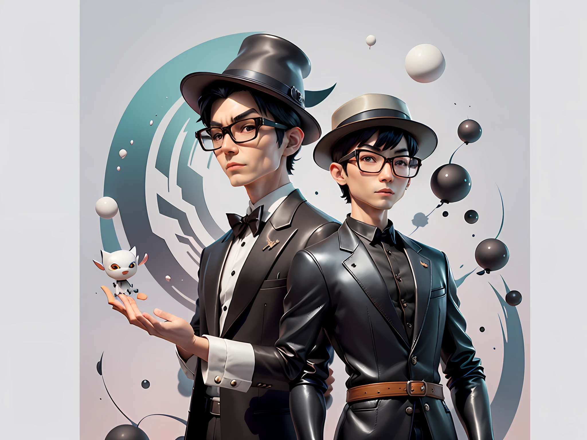 Young man with oriental face in leather hat, tiger, oriental face in formal suit, short black hair, silver glasses, digital painting, 3D character design by Mark Clairedon and Pixar and Hayao Miyazaki and Akira Toriyama, the illustration is a high-definition illustration in 4K resolution with very detailed facial features and cartoon-style visuals.