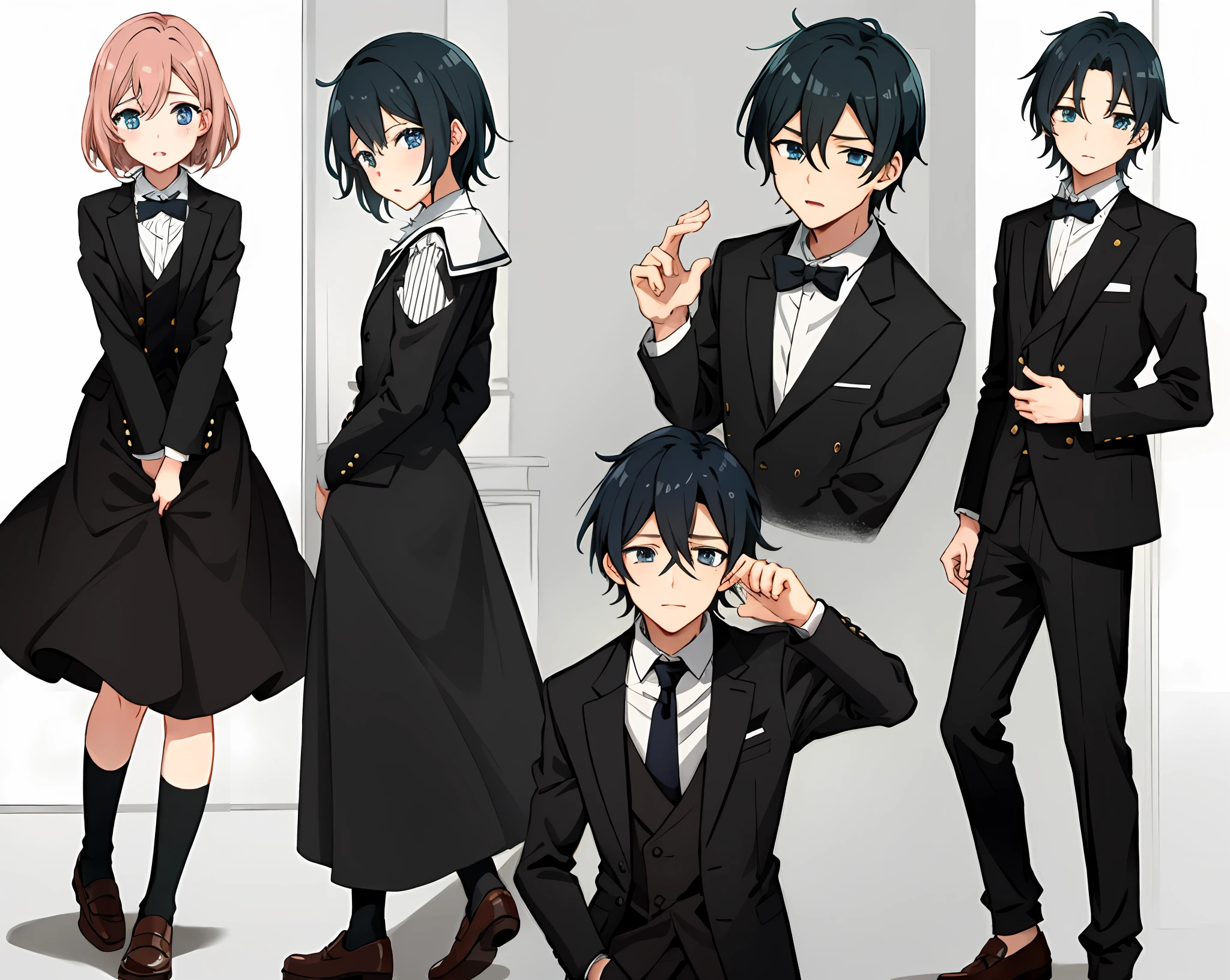 Deacon service、Black butler uniform、1 boy、lol boys、faces、looking at the viewers、A dark-haired、