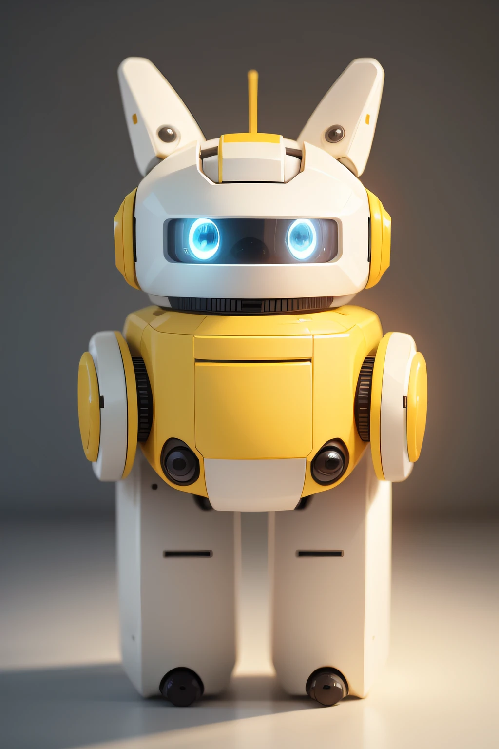 Pet companion robot,White and yellow color scheme,background whites