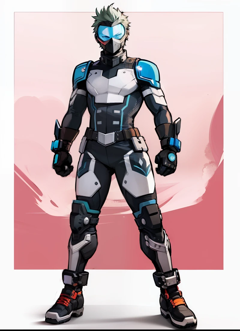My Hero Academia style, anime boy, male, young male, hero costume, full body suit, head cover, helmet, face cover, mask,