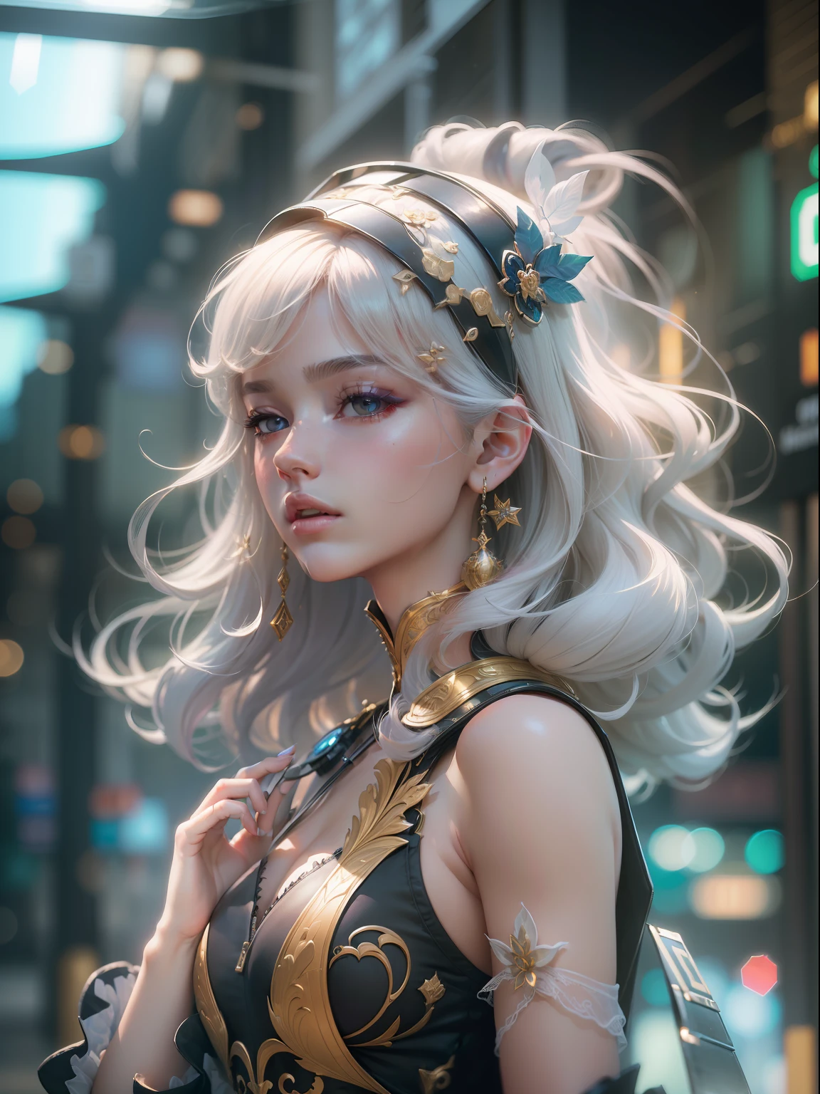 (((​masterpiece)))、(((top-quality)))、((ultra-definition))、(High Definition CG Illustration)、((extremely delicate and beautiful))、Cyber City、Cinematic Light、Versace Fashion、2080s、animesque、girl with、trending on artstationh、Rachel Walker