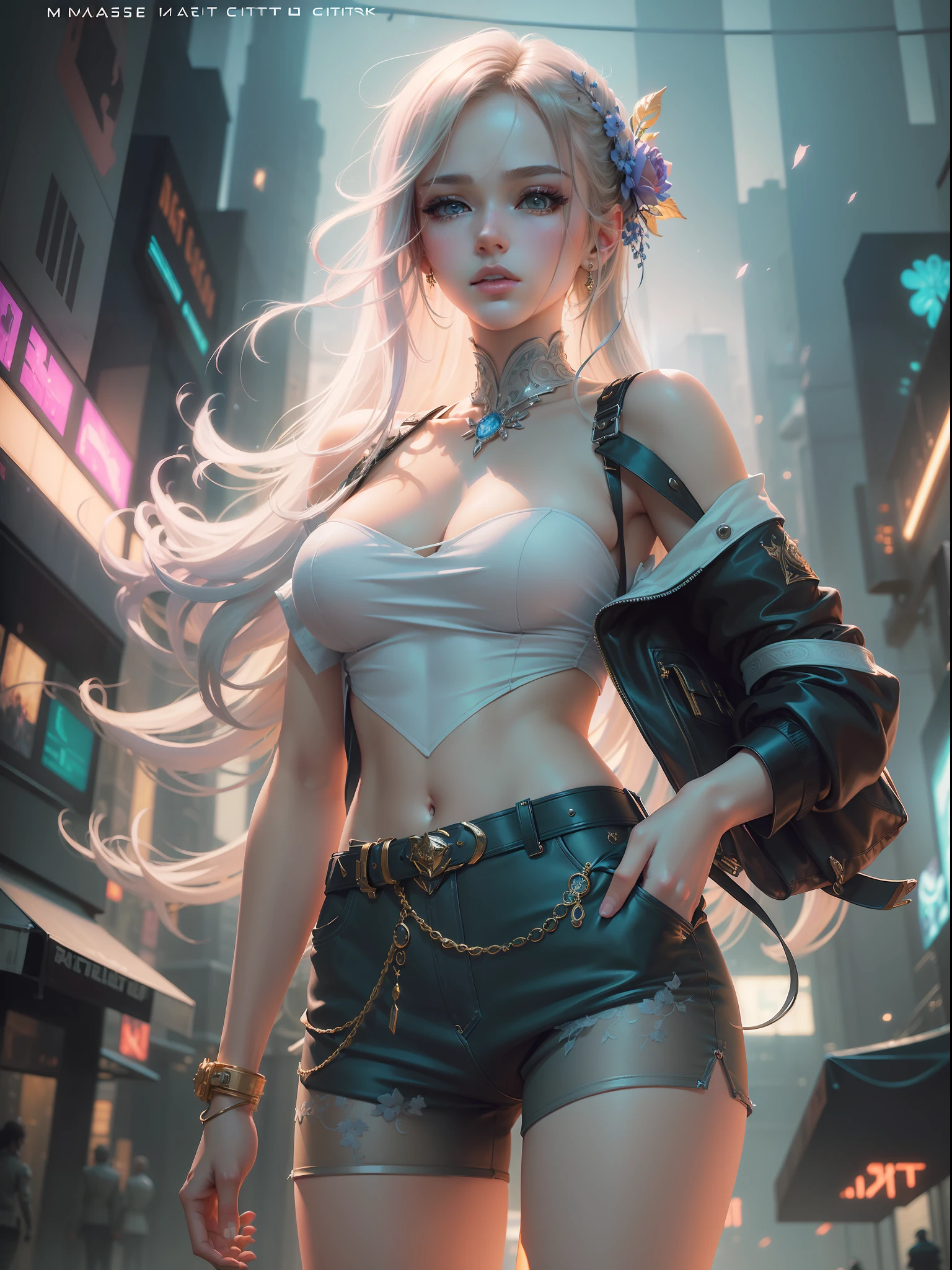 (((masterpiece)))、(((top-quality)))、((ultra-definition))、(High Definition CG Illustration)、((extremely delicate and beautiful))、Cyber City、Cinematic Light、Versace Fashion、2080s、animesque、girl with、trending on artstationh、Rachel Walker