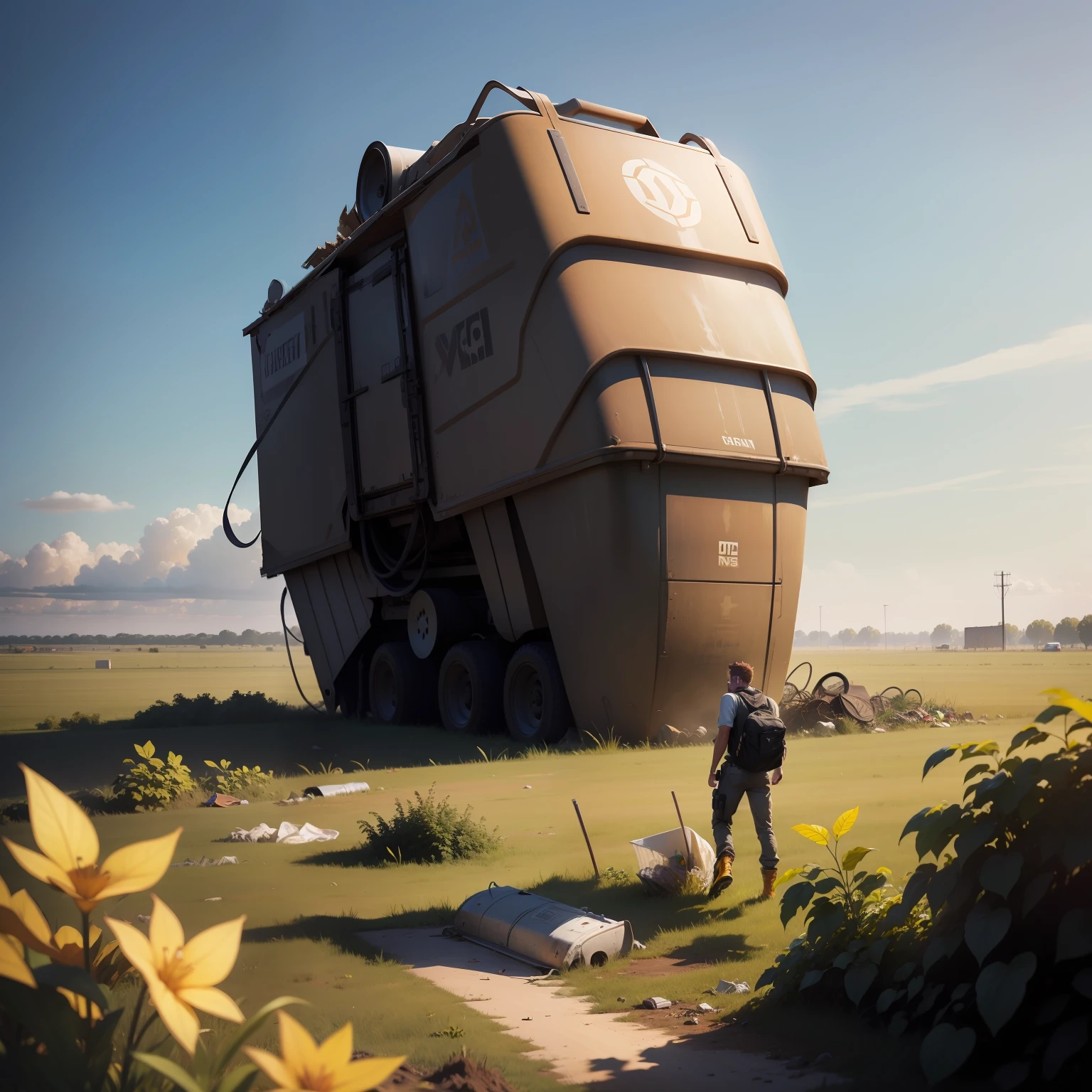Hunter Biden in a field of garbage, concept art,4k