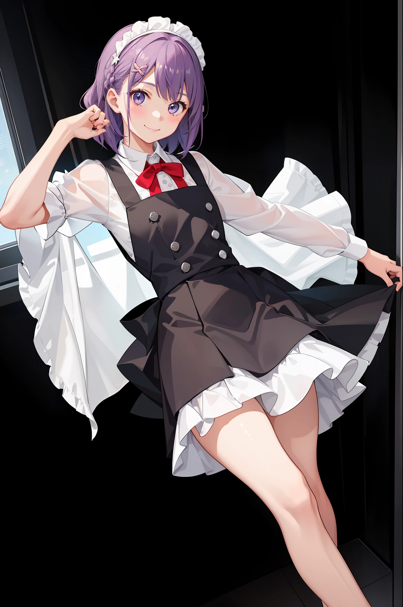 1girl in、A smile、A delightful、skirt by the、(small tits)Chilarism、doress、pinafore,,,,,,、Maids,,,,,,,,、hair adornments、