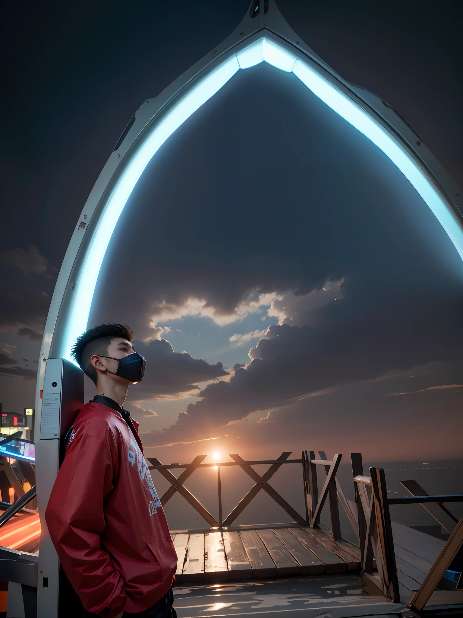 landscape 1boy, 27 years old,  futuristic cyberpunk clothes, night, detailed futuristic cyberpunk tokio street, medium full shot, photorealistic, masterpiece, realistic, 8k dslr, extreme detailed eyes, extreme detailed face, extreme detailed body, FujiFilm XT3