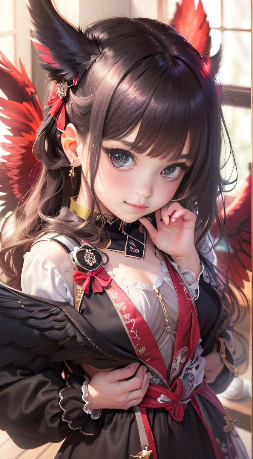 ((top-quality, 8K, ​masterpiece:1.4)), (Photorealsitic, Raw photography, Top image quality:1.5), beautiful  lighting, Movies in which girls shine, realistic shadow, huge filesize, Vibrant colors, Brilliant image quality, colourfull, Fantasia [hight resolution], (17-year-old beautiful girl:1.6), (Lori:1.2), (Junior Idol), Well-formed fingers, ((Cute pose with arms crossed behind back:1.5)), ((Glittering Perfect Beautiful Girl:1.3)), a handsome, a cool, (innocent smiles:1.2), ((Super Cute Super Beautiful Girl)), (Crisp and gentle eyes), dual, (with blush cheeks:1.4), ((morning、Two beautiful girls with little devil wings and tail in sexy black little devil costume are hugging each other:1.3)), Cute hair, (Show me your big ass:1.2), Perfect and beautiful body, Lovely room, Innocent Girl, Japan beautiful girl, Shines