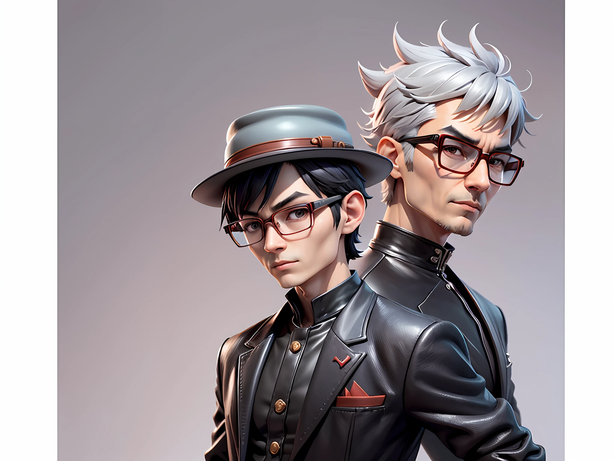 Young man with oriental face in leather hat, dragon, formal suit, short black hair, silver glasses, digital painting, 3D character design by Mark Clairedon and Pixar and Hayao Miyazaki and Akira Toriyama, the illustration is a high-definition illustration in 4K resolution with very detailed facial features and cartoon-style visuals.