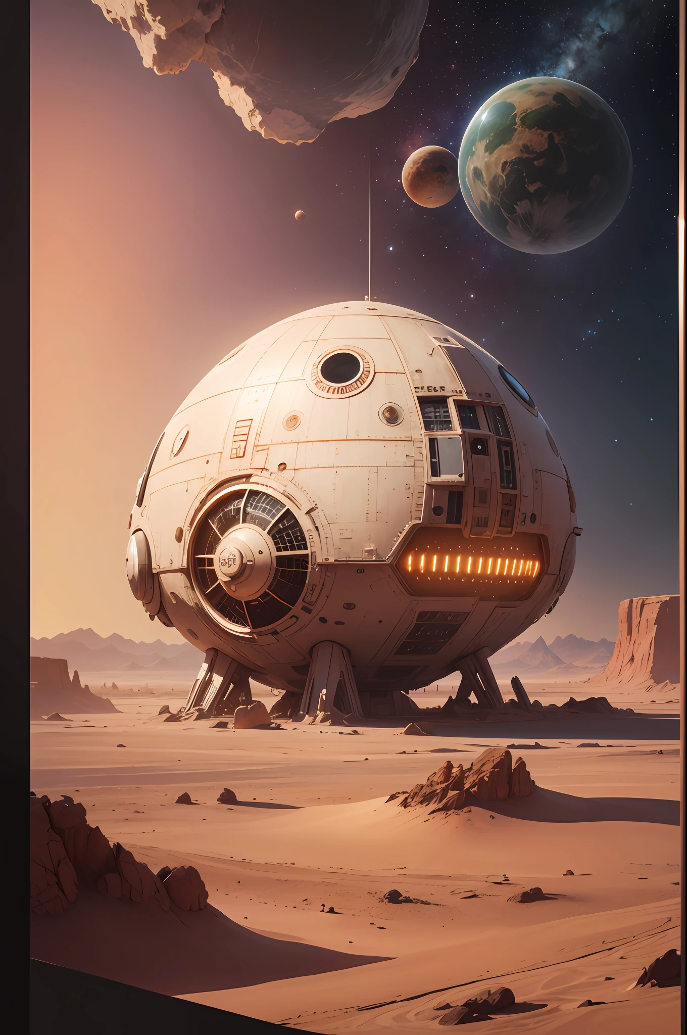 Space Station on Mars, Futurista ,Vista Frontalmente, Muy Realista, Colores Marcianos,((4k,Muy detallado))
Photography Details ,Crisp Details,((Foto RAW, realista)),advanced technology, Planeta rojo, Paisaje marciano, Espacio exterior, Science
Fiction ,Base Extraterrestre, Arquitectura Innovadora, Intergalactic Station