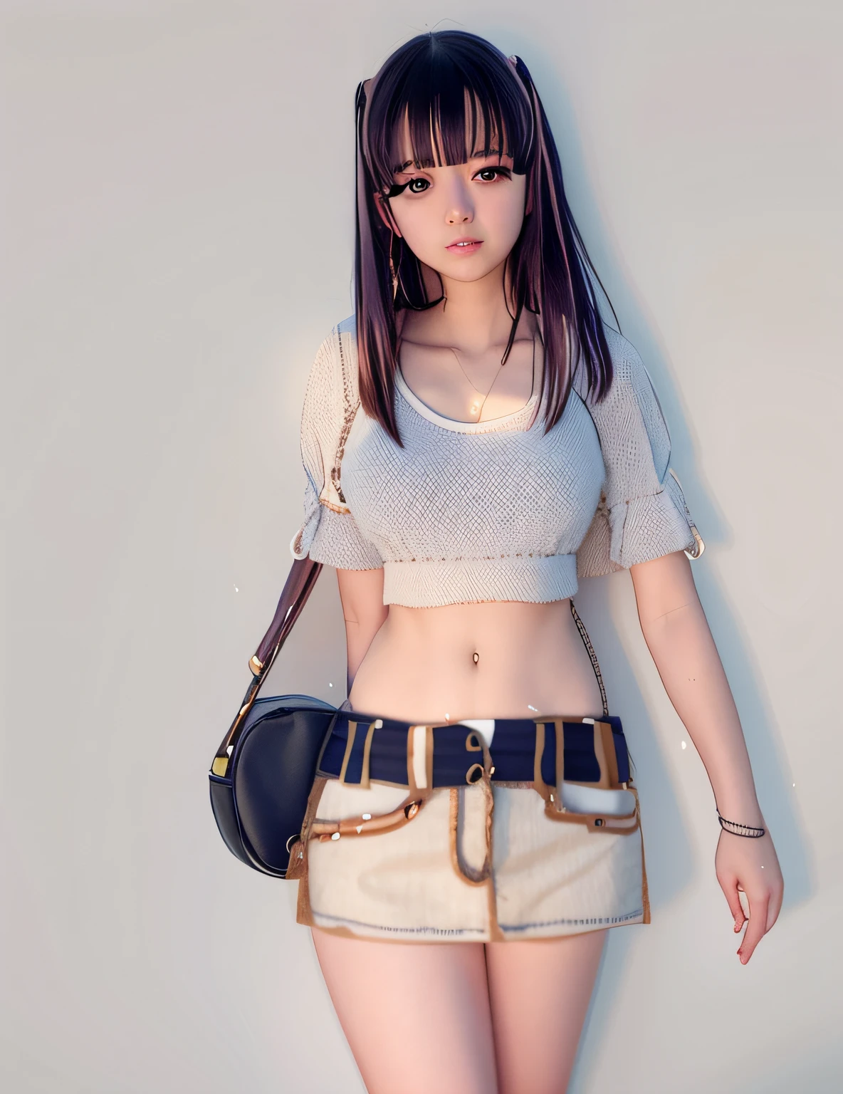 Realistic girl with wallet and purse in hand, wearing casual clothing, Ecchi anime style, colored sketch, Casual pose, Anime Girl, anime woman, Style Anime, anime art style