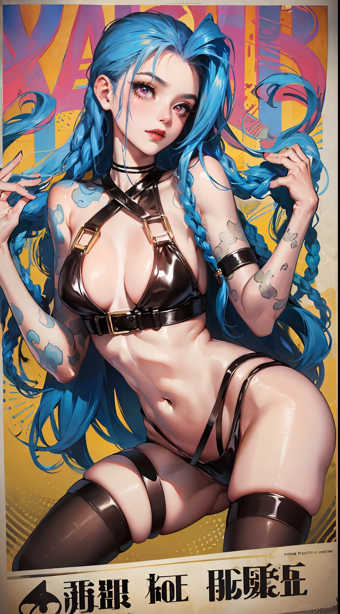 Jinx,Fleshy thighs，Poster publicity style，C cup,Affectionate