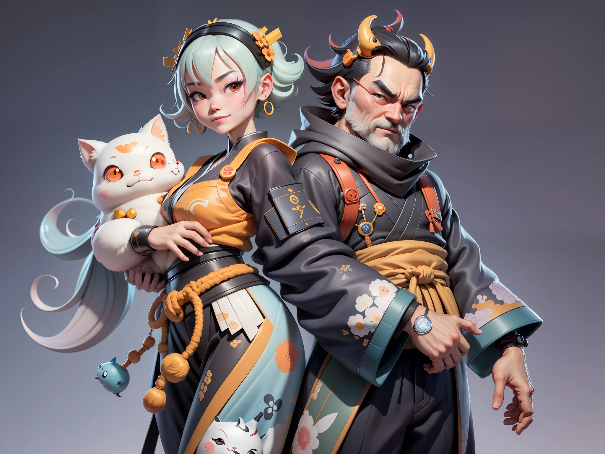 (Daisaku),(Need),(Super meticulous),(full bodyesbian:1.2),Japanese ukiyo-e girl,japanese geisha,Beautiful,Oriental dragon,Aeolian Thor,Raised sexy,爆乳,Oriental face,TV Anchor,Bust portrait illustration,Alone,In black suit,a blue tie,The face is slightly chubby,The face was clean,without a beard,Black super short hair,Black eyes,Smile confidently,3C computer sub-products,iPad, iphone,Digital painting,3D character design by Mark Clairen and Pixar and Hayao Miyazaki and Akira Toriyama,The illustration is a high-definition illustration in 4K resolution,With very detailed facial features and cartoon-style visuals。