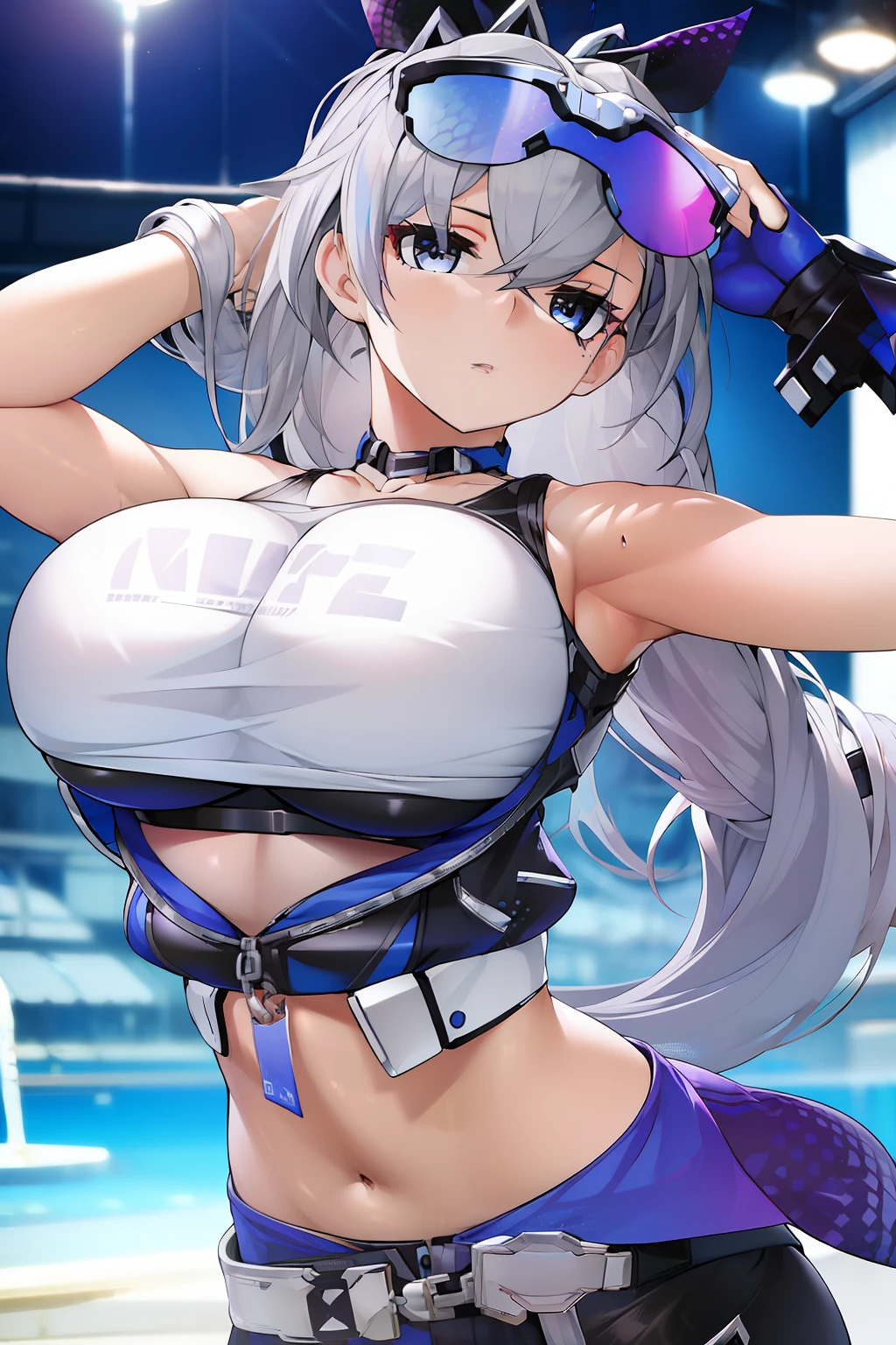 (masterpiece),best quality, expressive eyes, perfect face, 1girl,
big breast, H-cup, good breast, beautiful, gorgeous ,silver wolf