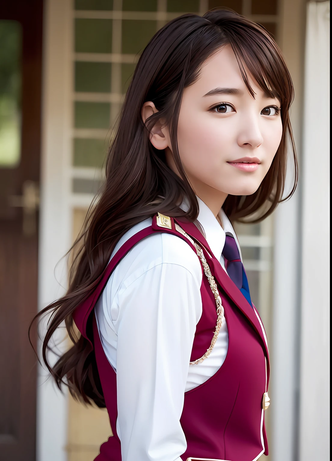 Top quality, ultra high resolution, (photorealistic: 1.4), 1 girl, jewelry, long hair, uniform