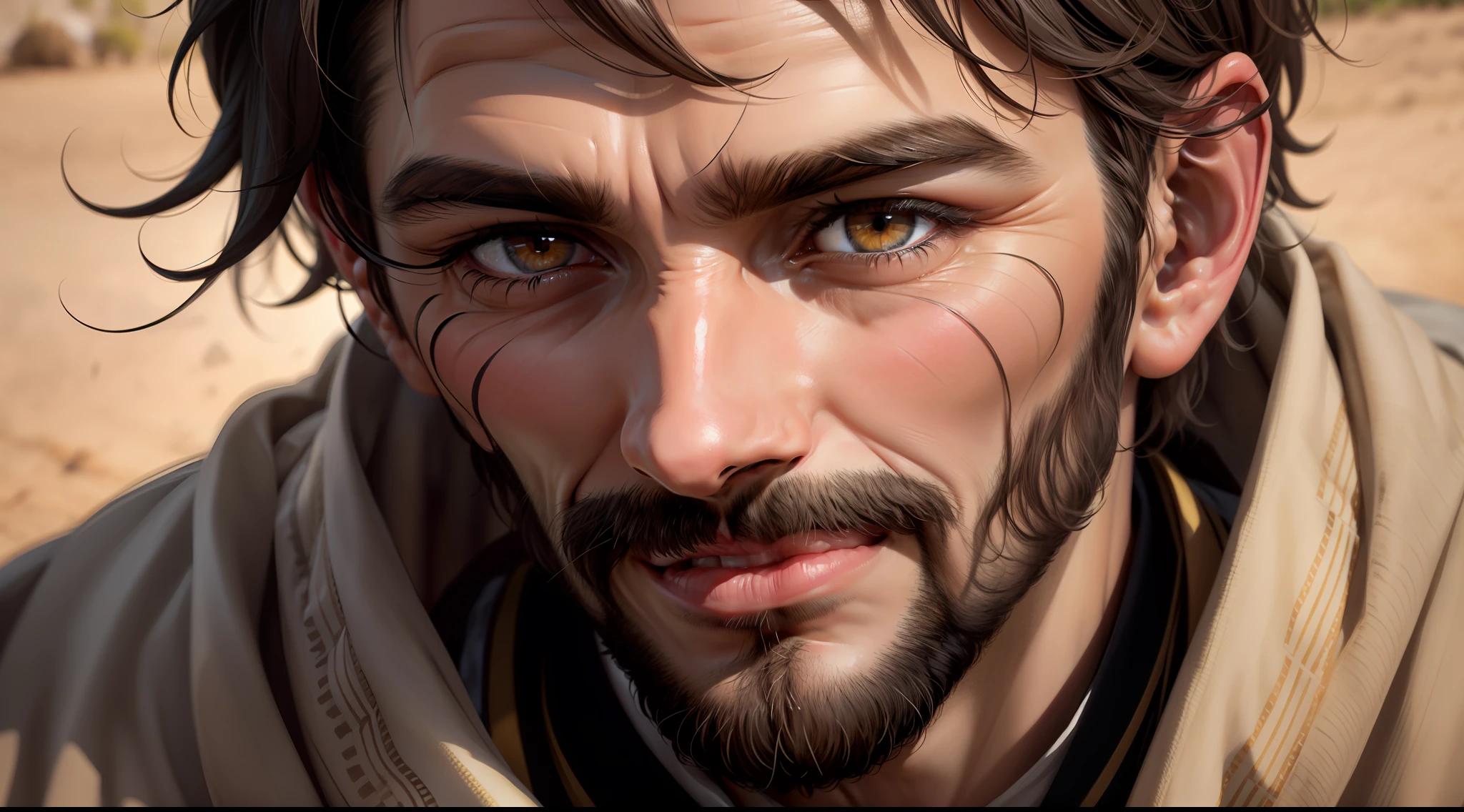 A close-up of the men shepherd's face, radiating compassion and dedication.