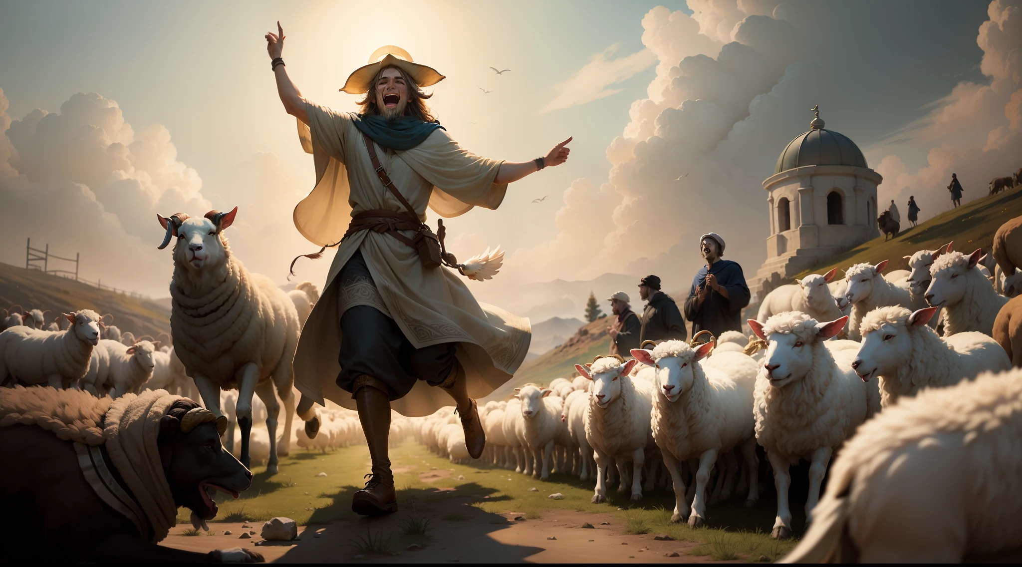 A representation of the shepherd rejoicing upon finding the lost sheep and bringing it back to the fold.