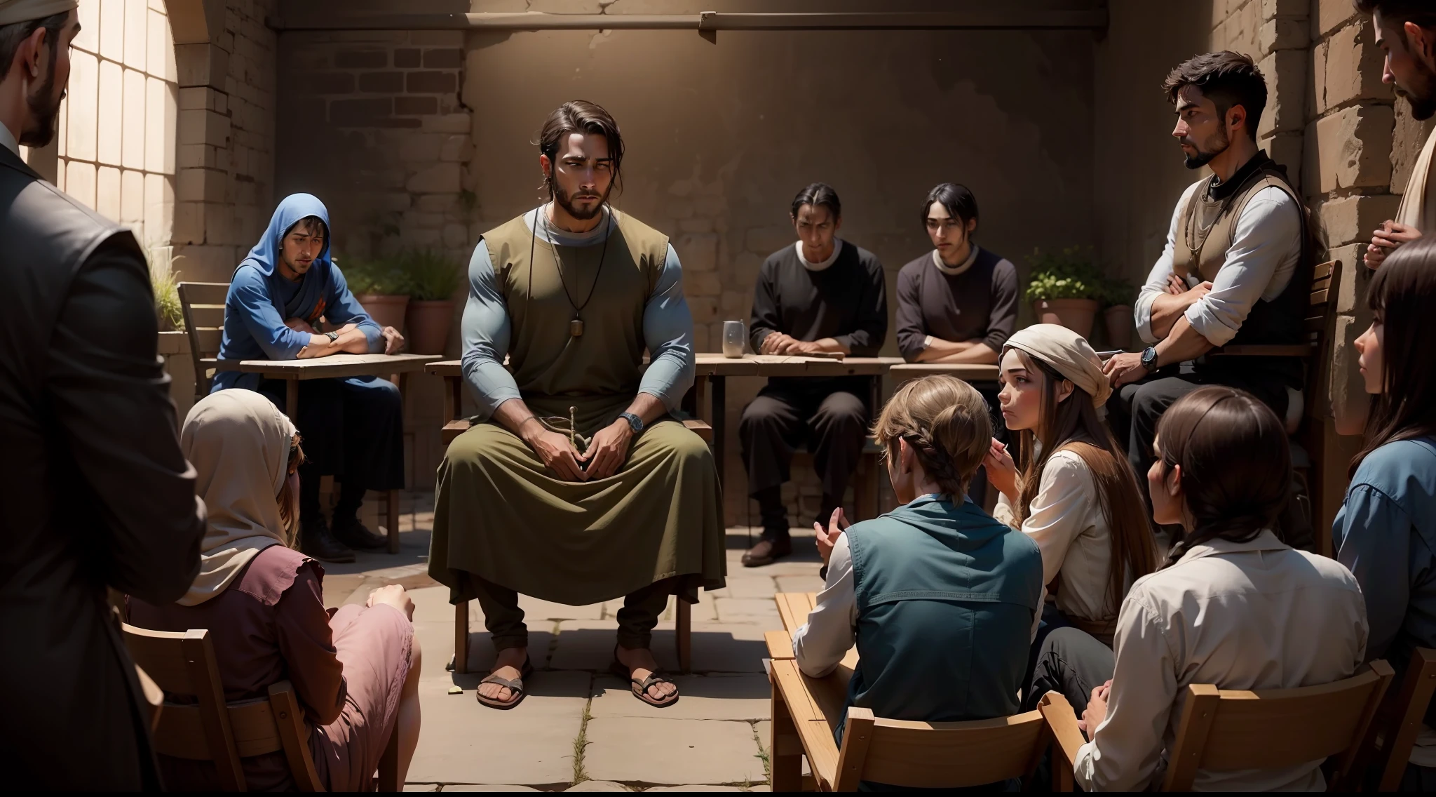 People gathered around the shepherd, listening attentively to his teachings.