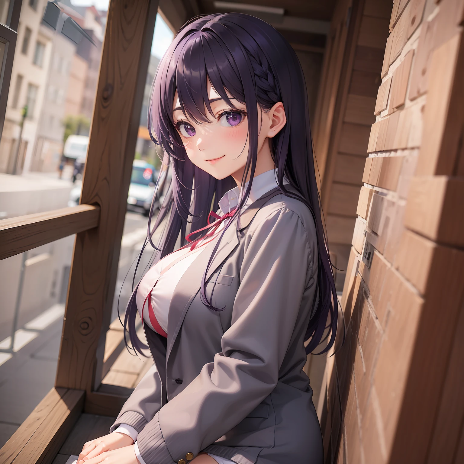 Loose Socks 校服、blazers、a smile、16Year old girl Long Purple hair top-quality masterpiece 超A high resolution beautiful a girl huge tit