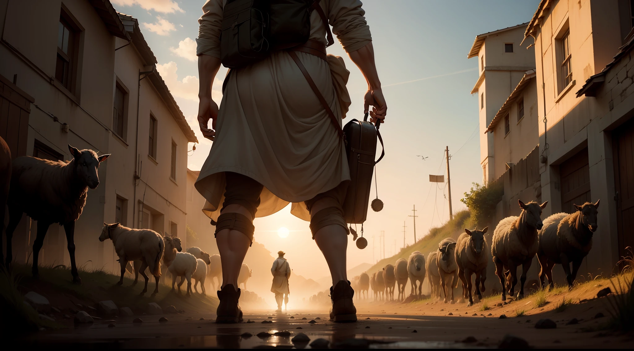A final scene showing the shepherd guiding his flock home at the end of the day.