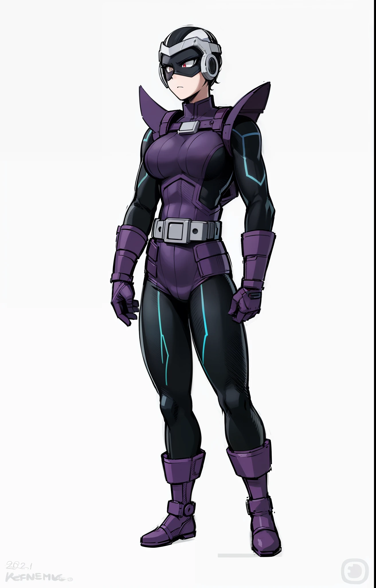 My Hero Academia style, anime Girl, female, Wide thighs, wide hips, Large breast, hero costume, full body suit, Covered face, Mask, covered eyes, eye mask,