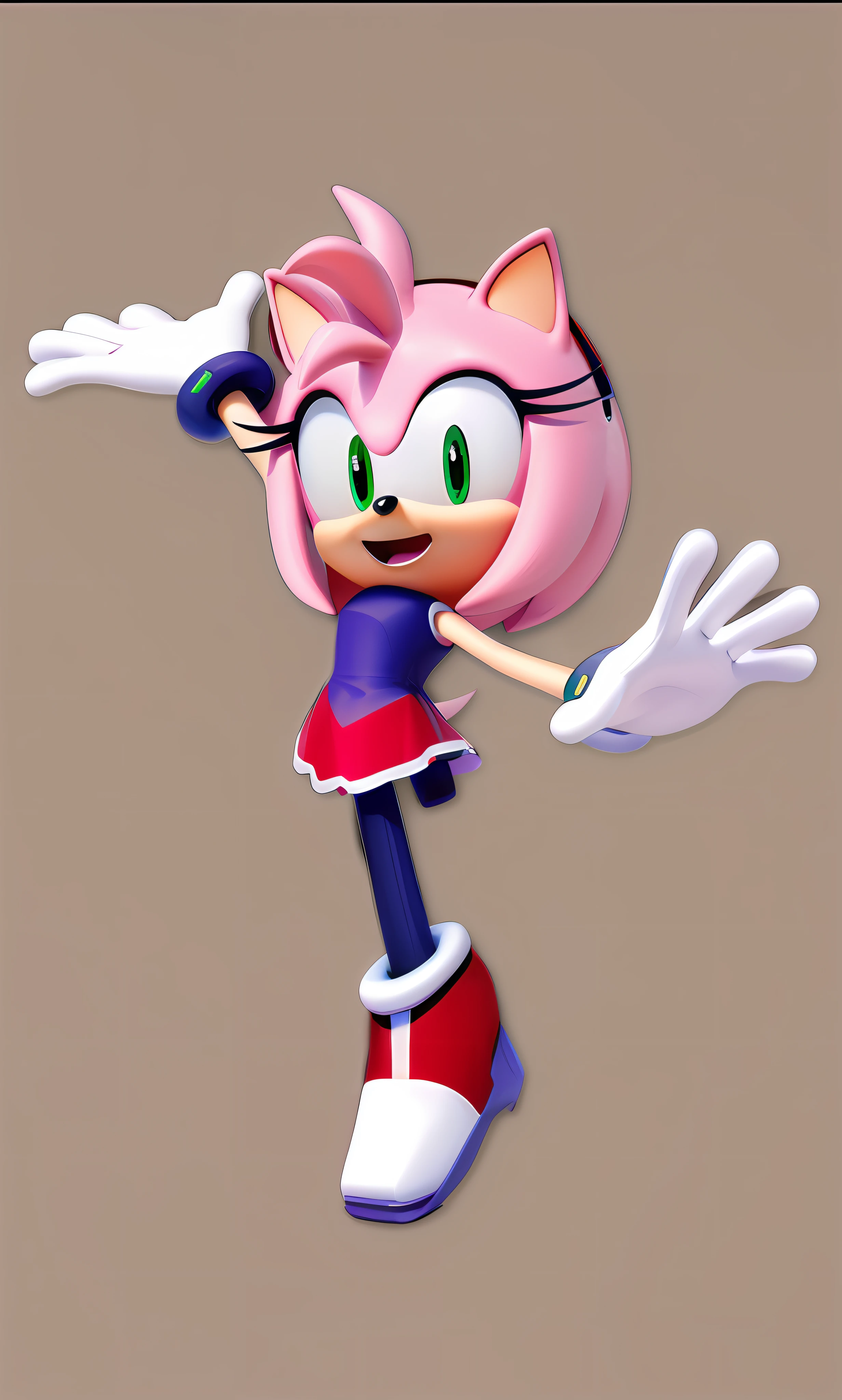 Amy prepares to hit the ball with a bat, Amy rose dress, pink iconic character, from sonic, sonic oc, toon rendering, some pink, official render, Sonic, Daisies, sonic game, cel-shaded!!!, octan render, a-pose, Toon, sonic hedgehog, a raytraced image, Super, Sonic power,Loss of the left leg below the thigh,White gloves、Pink dress