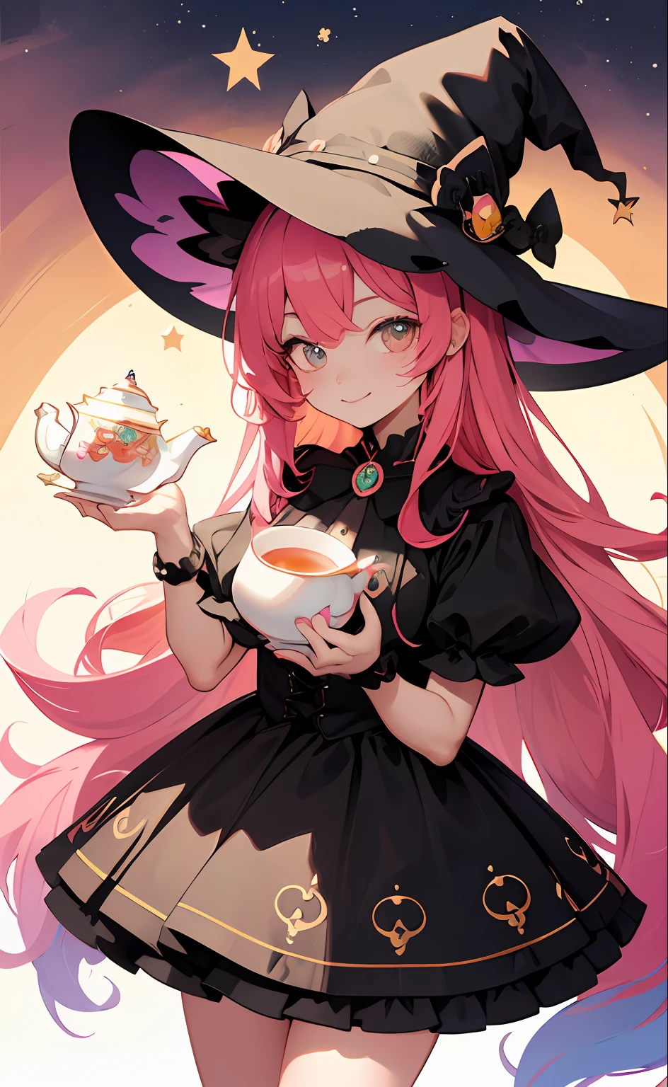 masterpiece, best quality, chibi, witch tea party, cute, happy, vibrant, colorful