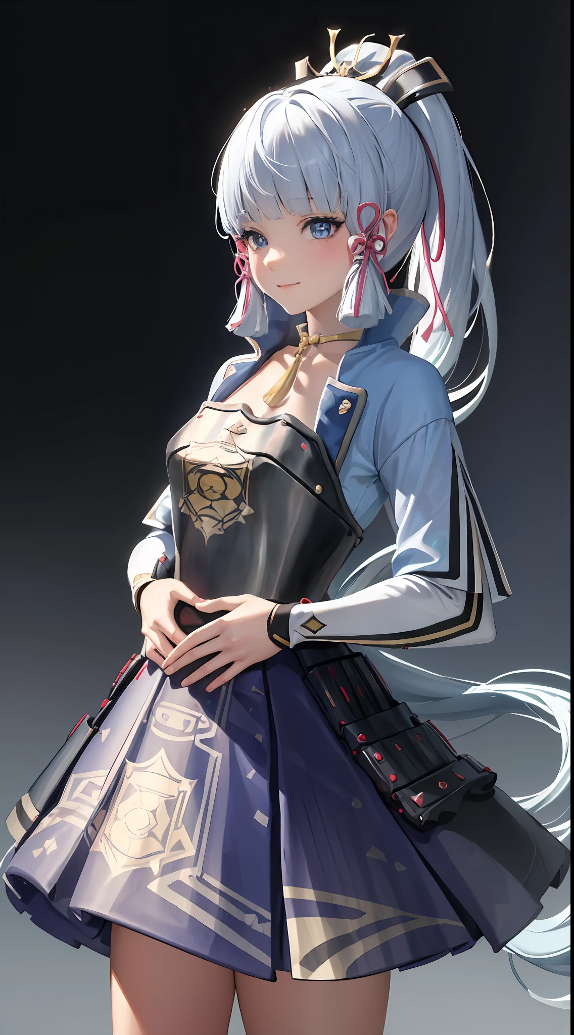 (((masterpiece))), 4k res, highly detailed, (((extremely detailed eyes))), detailed background, cinematic lighting, crystal clear eyes, high quality, highres, ultra-detailed, 8k, best quality, 1girl, solo, shadow, backlighting, light particles, Thick Eyelashes, Wide Sleeve, thick thighs, (masterpiece:1.3), (the best quality:1.2), (super fine illustrations:1.2), (Masterpiece), high quality, high detail,(SOLO:1.4),((round image)), whole body, 1girl, kamisato ayaka, smile, blush, closed mouth, cryokinesis, black gloves, thick, arms behind back, hands on hips, hands on own chest, village