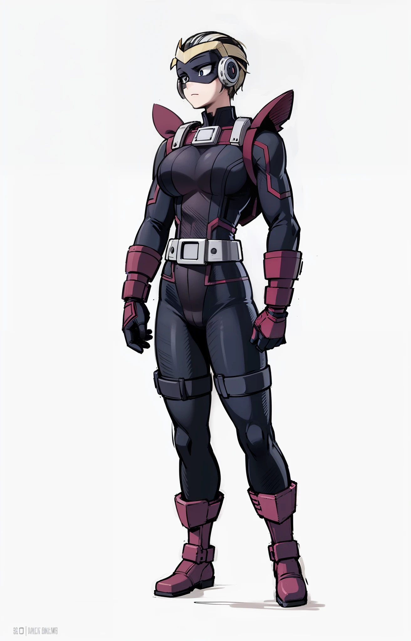 My Hero Academia style, anime Girl, female, Wide thighs, wide hips, Large breast, hero costume, full body suit, Covered face, Mask, covered eyes, eye mask,
