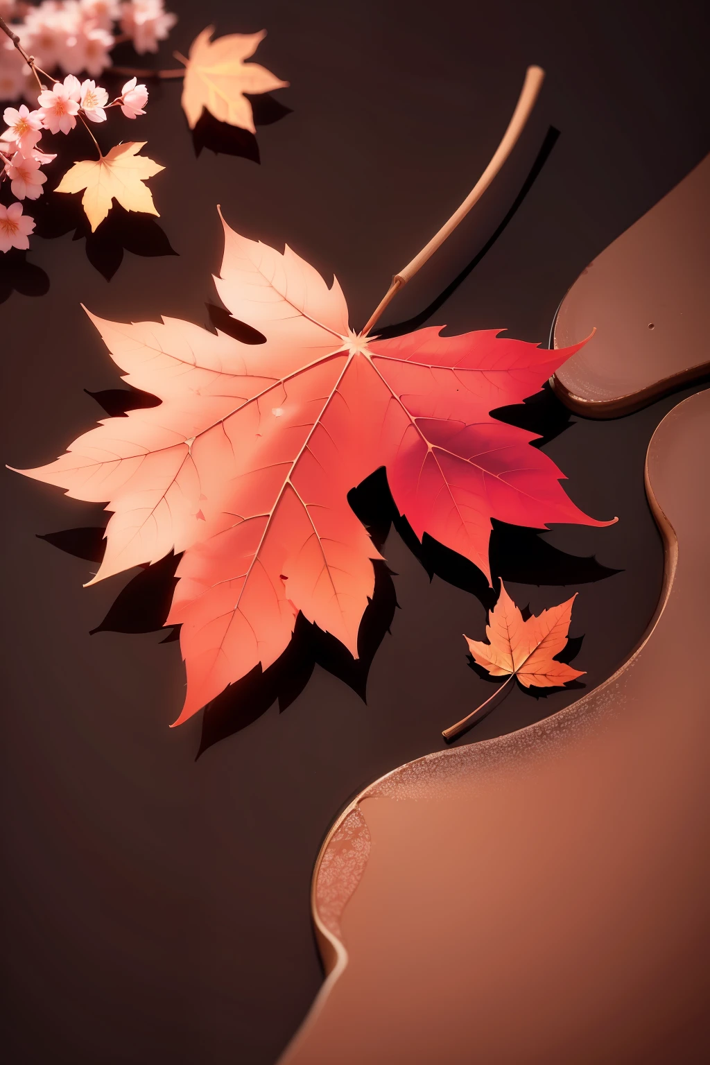 A leaf where cherry blossoms and maple leaves merge