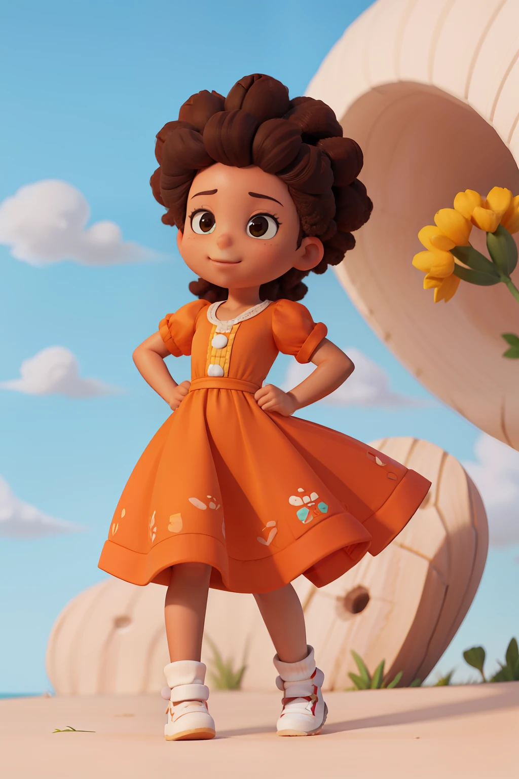 Chibi menina cor marrom:2 color sunburned coffee, feliz de 15 anos (marrom:1) afro: 1.25 Estilo Pixar: 1.25 afro: 2.40 (((sozinho))) cabelos longos cacheados: 2.3, (corpo inteiro: 2.32) vestindo vestido azul sapato preto,, Hair messed up by the wind, desenho animado sentada numa rua da cidade, arte digital detalhada bonito, painting digital adorable, Cartoon style illustration, stylized digital illustration, stunning digital illustration, bela arte digital, arte de pintura digital dos desenhos animados, pintura digital dos desenhos animados 3D, Beautiful digital illustration, detailed digital illustration, arte digital detalhada, digital illustation, exquisite digital illustration, 8k