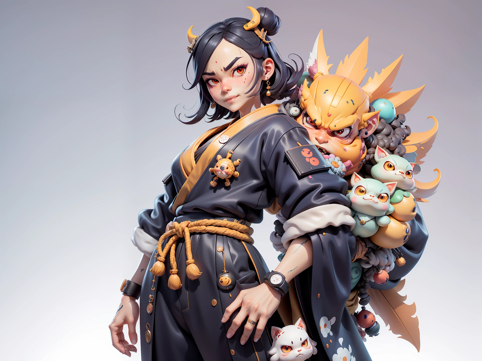 (Daisaku),(Need),(Super meticulous),(full bodyesbian:1.2),Japanese ukiyo-e girl,japanese geisha,Beautiful,Oriental dragon,Aeolian Thor,Raised sexy,爆乳,Oriental face,TV Anchor,Bust portrait illustration,Alone,In black suit,a blue tie,The face is slightly chubby,The face was clean,without a beard,Black super short hair,Black eyes,Smile confidently,3C computer sub-products,iPad, iphone,Digital painting,3D character design by Mark Clairen and Pixar and Hayao Miyazaki and Akira Toriyama,The illustration is a high-definition illustration in 4K resolution,With very detailed facial features and cartoon-style visuals。