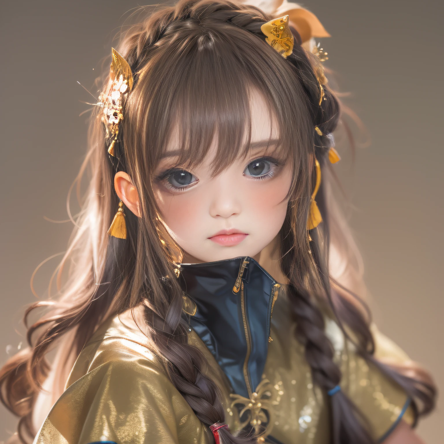 16k, RAW photo, Top quality，A half body，Lateral face，Look up at the perspective, Masterpiece（hyper HD）brunette color hair，15-year-old Hanfu girl，Uniform skirts，Crocodile leather boxing holster，Coarse linen cape，Soft lips，Glossy lips，The girl has fair and tender skin，Soft hair like slippery silk，Sparkling，Almost reluctant to look away。But you know，She wears a sun dress！Imagine that，She just wore a nightdress to go shopping in the bustling Sanlitun，One can't help but want to take a closer look。Take a closer look, desi，Her nightdress is quite fashionable，The skirt flutters in the wind，It's like adding a touch of energy to the whole street，[Wild anime] Hypnotic cool tsundere sister、An anime，Get your spot with cowgirls，Makes you tremble and vulgar，Lip zoom camera，head portrait，Head down and sleepy-eyed，looking at the viewer only"， best qualtiy， hyper HD， （realisticlying：1.4），， A high resolution， the detail， RAW photogr， Sharp Re， Nikon D850 Film Stock Photo by Jefferies Lee 4 Kodak Portra 400 Camera F1.6 shots, Rich colors, ultra-realistic vivid textures, Dramatic lighting, Unreal Engine Art Station Trend, cinestir 800，