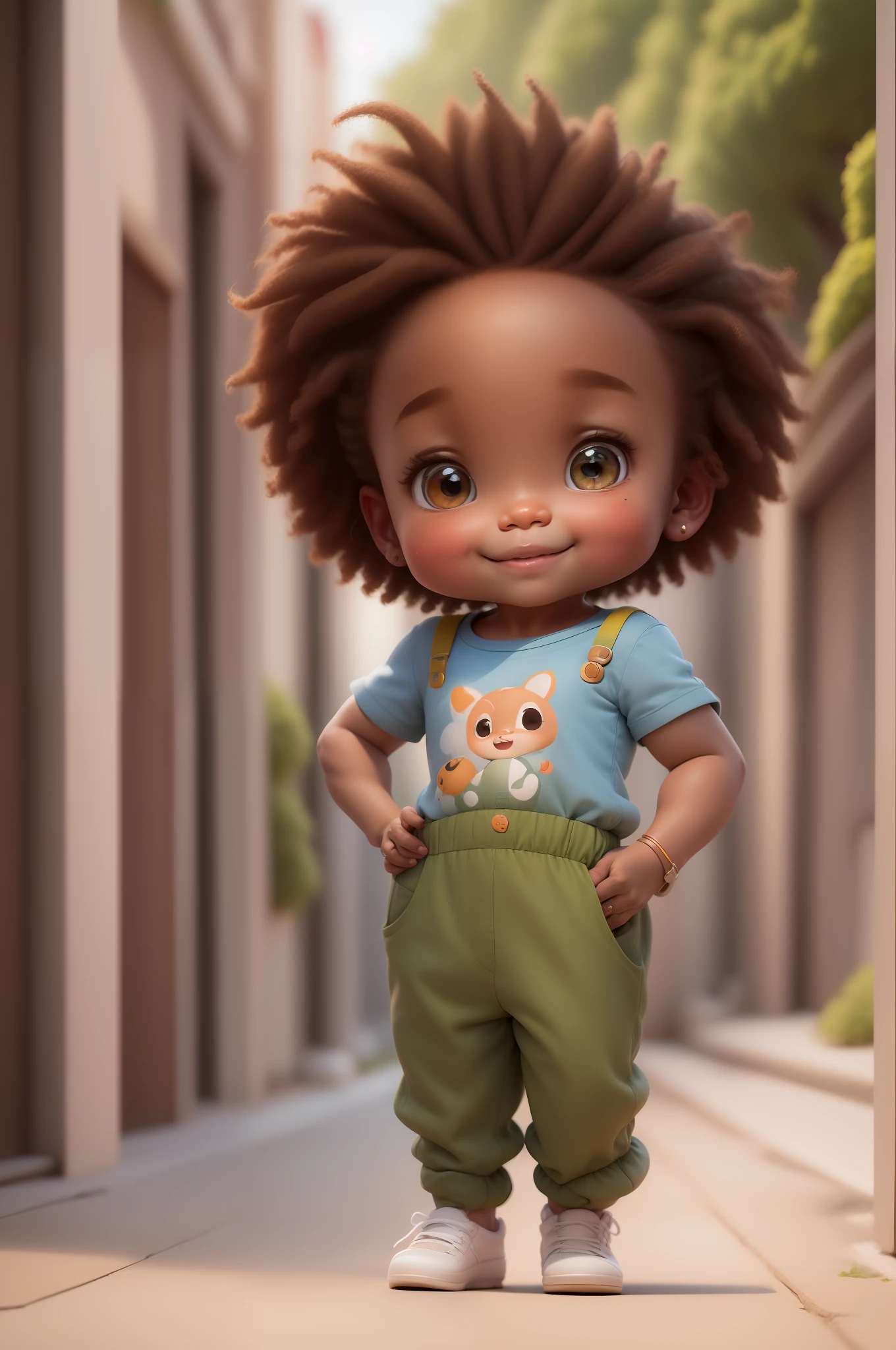 Chibi menina cor marrom:2, coffee color:2 queimado pelo sol, feliz de 15 anos (marrom:1) afro: 1.25 Estilo Pixar: 1.25 afro: 2.40 (((sozinho))) cabelos cacheados: 2.3, (corpo inteiro: 2.32) vestindo vestido floral sapato preto,, Hair messed up by the wind, desenho animado sentada numa rua da cidade, arte digital detalhada bonito, painting digital adorable, Cartoon style illustration, stylized digital illustration, stunning digital illustration, bela arte digital, arte de pintura digital dos desenhos animados, pintura digital dos desenhos animados 3D, Beautiful digital illustration, Arte infantil em Artstation, detailed digital illustration, arte digital detalhada, digital illustation, exquisite digital illustration, 8k