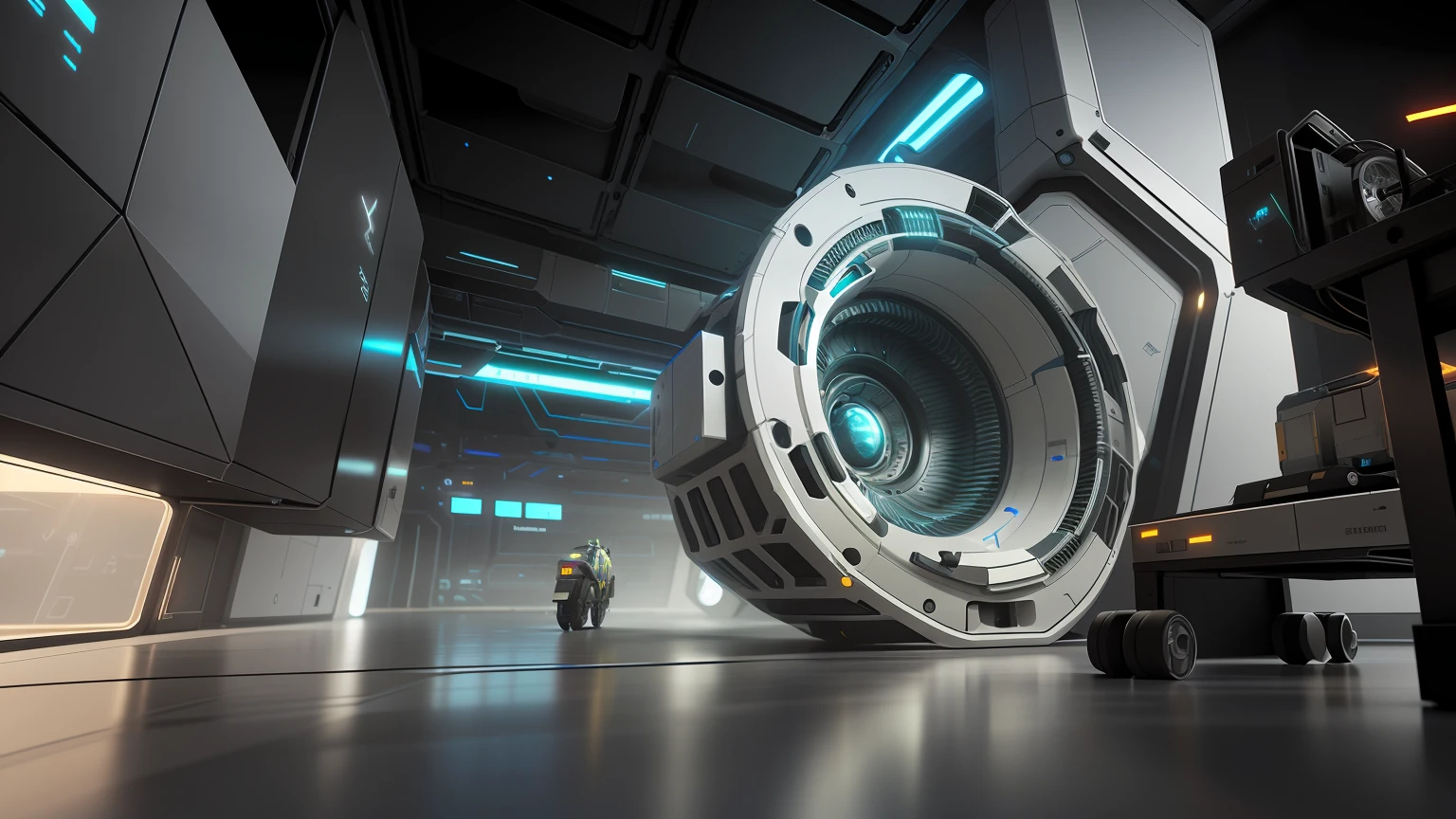 There was a large machine in the room, 8 K high detail concept art, 3 d octane render conceptart, Rolands Zilvinskis 3D rendering art, 3 d render beeple, Future science fiction. Game CG, detailed cinematic rendering, highly realistic concept art, hard surface concept art, octane render sci - fi, Cinematic 3D rendering details