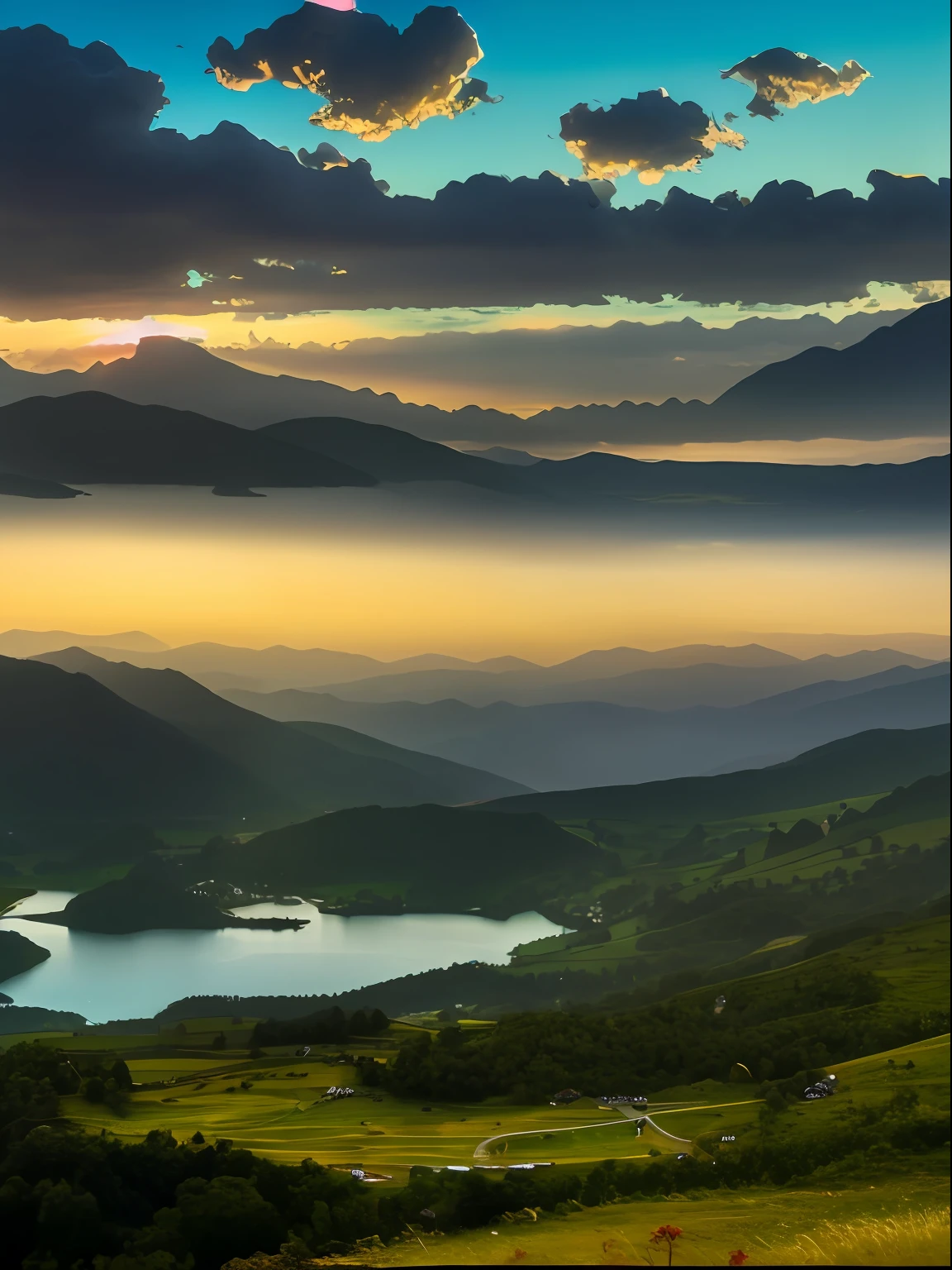 In the distance are mountains and lakes,Sunset in the distance, Majestic nature, mountainous background, beautiful iphone wallpaper, mountain sunrise, beatiful mountain background, breathtaking landscape, heavenly landscape, wallpaper mobile, amazing landscape in background, stunning nature in background, Mountain, switzerland, majestic landscape, Breathtaking landscapes, epic sunrise, epic beautiful landscape, sunshine lighting high mountains