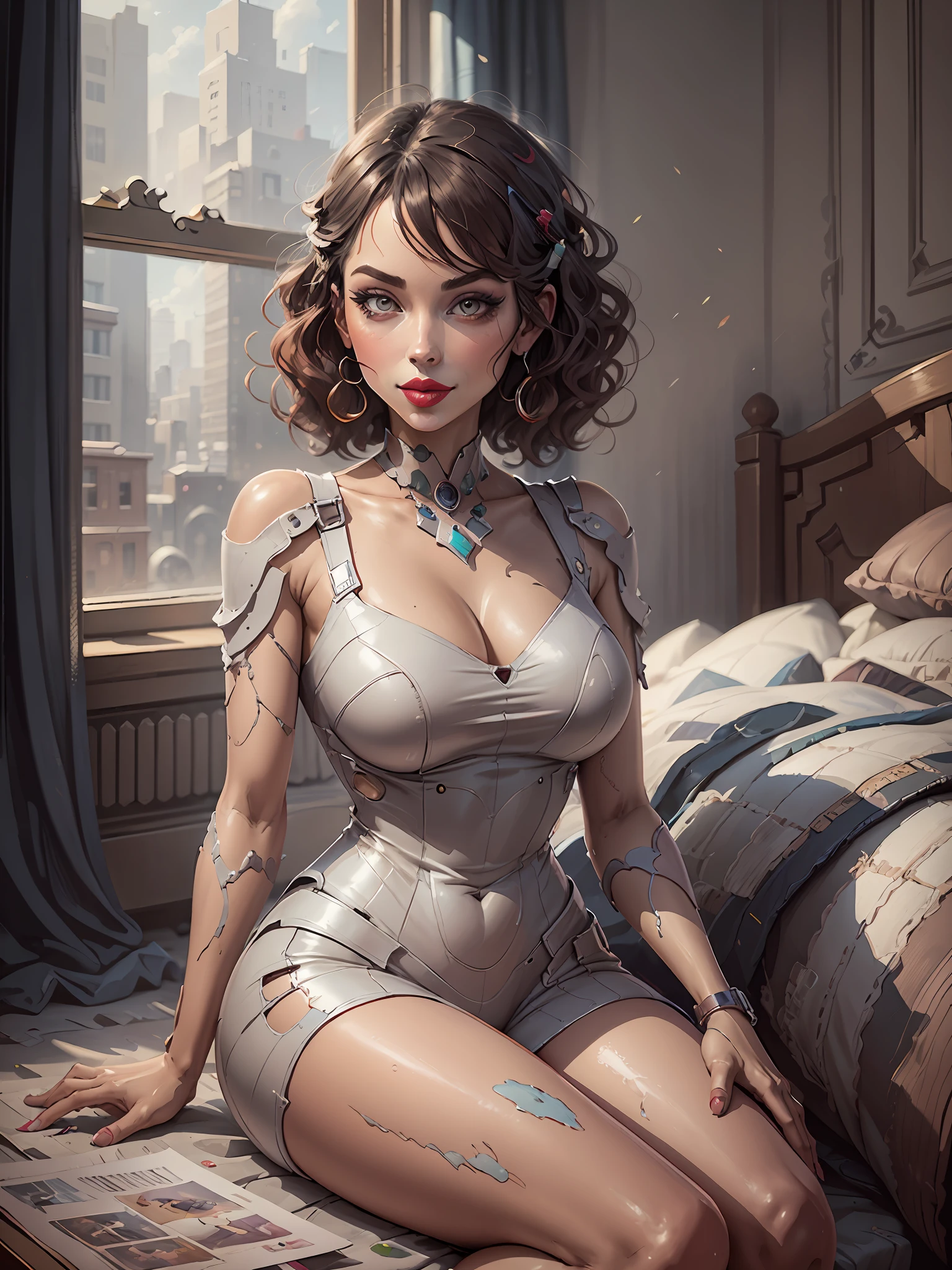 painting of a woman with a lipstick in her mouth sitting on a bed, sultry digital painting, cartoon digital painting, in the art style of bowater, in style of digital painting, digital cartoon painting art, digital art picture, #1 digital painting of all time, # 1 digital painting of all time, digital paining, in style of digital illustration