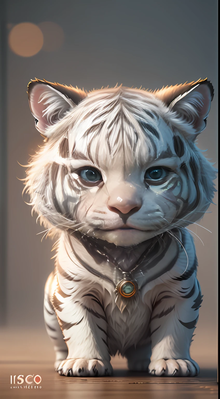 cute tiny hyperrealistic white tiger with different color eyes waring a necklace, Chibi, adorable and fluffy, logo design, cartoon, cinematic lighting effect, charming, 3D vector art, cute and quirky, fantasy art, bokeh, hand-drawn, digital painting, soft lighting, isometric style, 4K resolution, photorealistic rendering, highly detailed clean, vector image, photorealistic masterpiece, professional photography, simple space backdrop, flat white background, isometric, vibrant vector