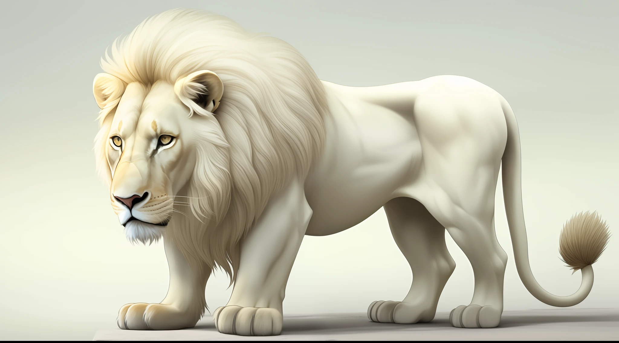 Albino lion, musculoso, hiperrealista.