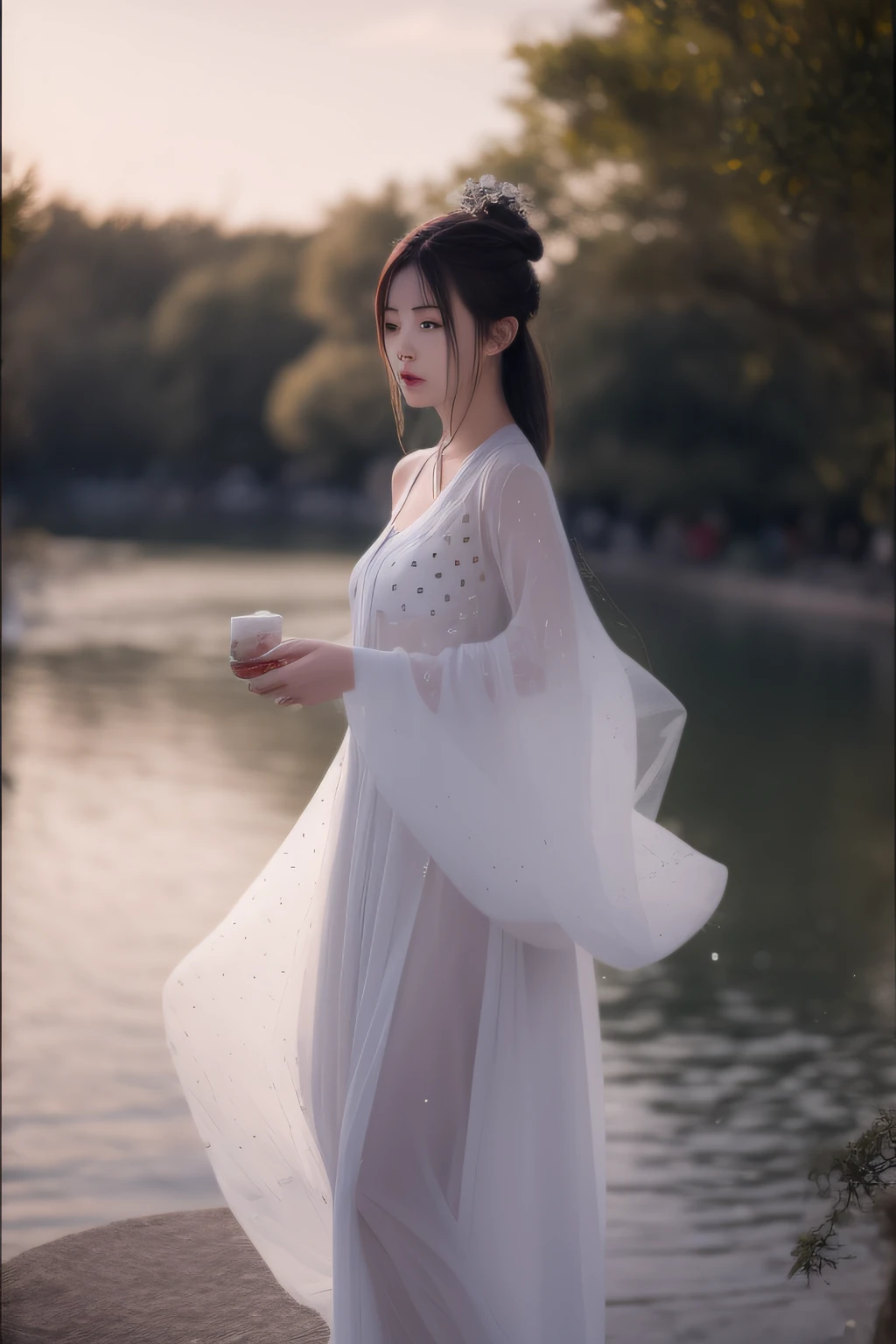 《Quacks and lakes bloom,Electric flashing》Ultra HD CG 8k wallpaper,Absolutely beautiful and ethereal,Dynamic stance,1 female character,eBlue eyes,Colorful hair color(silber hair:1.3,redheadwear:1.2,Purple hair big breasts、Yellow-haired:1.3,Green hair:1.3),White martial arts costume,Water drop dot screen,Sunset in the clouds,Expansive views,Watercolor silhouette。