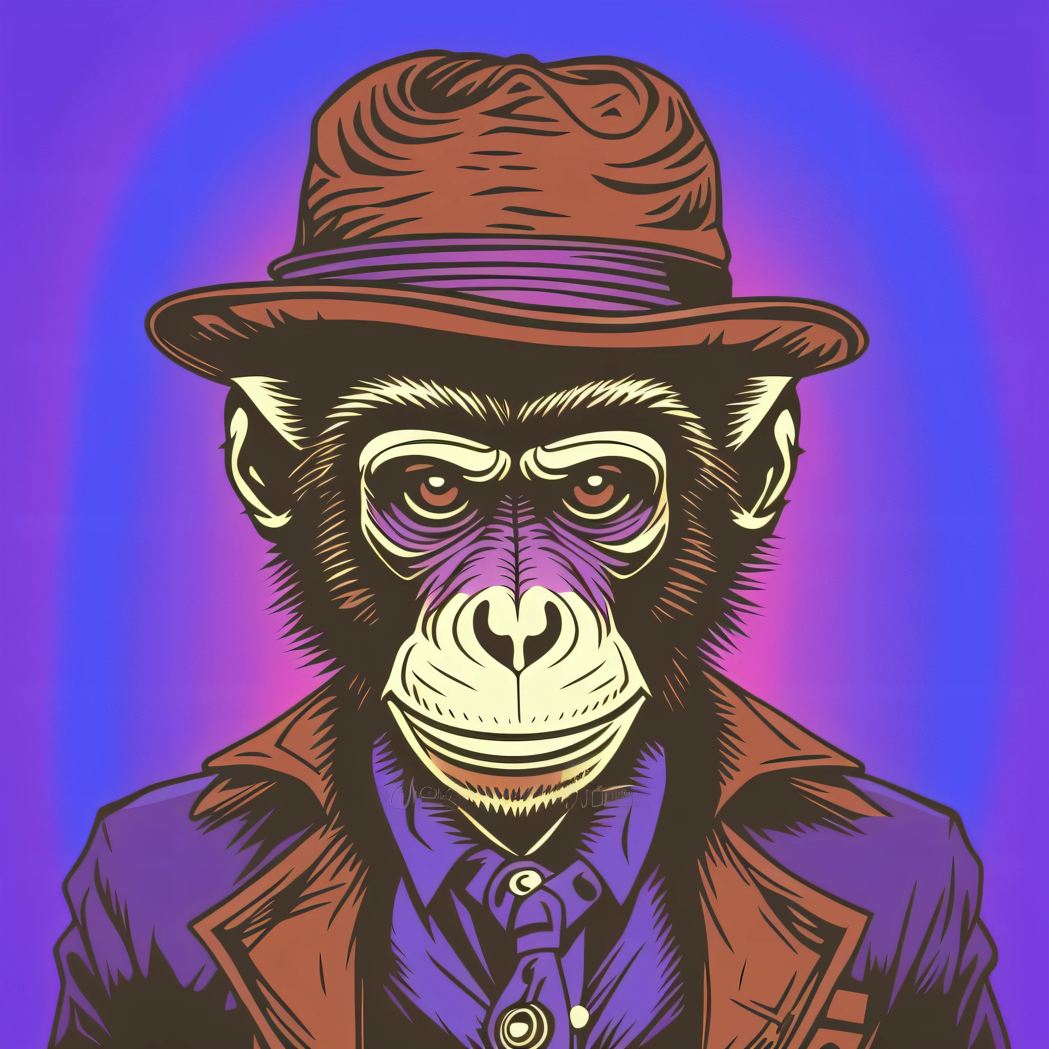 vector art of monkey dressed in hat gangster style, retro cartoon style popular image, t-shirt print style image
