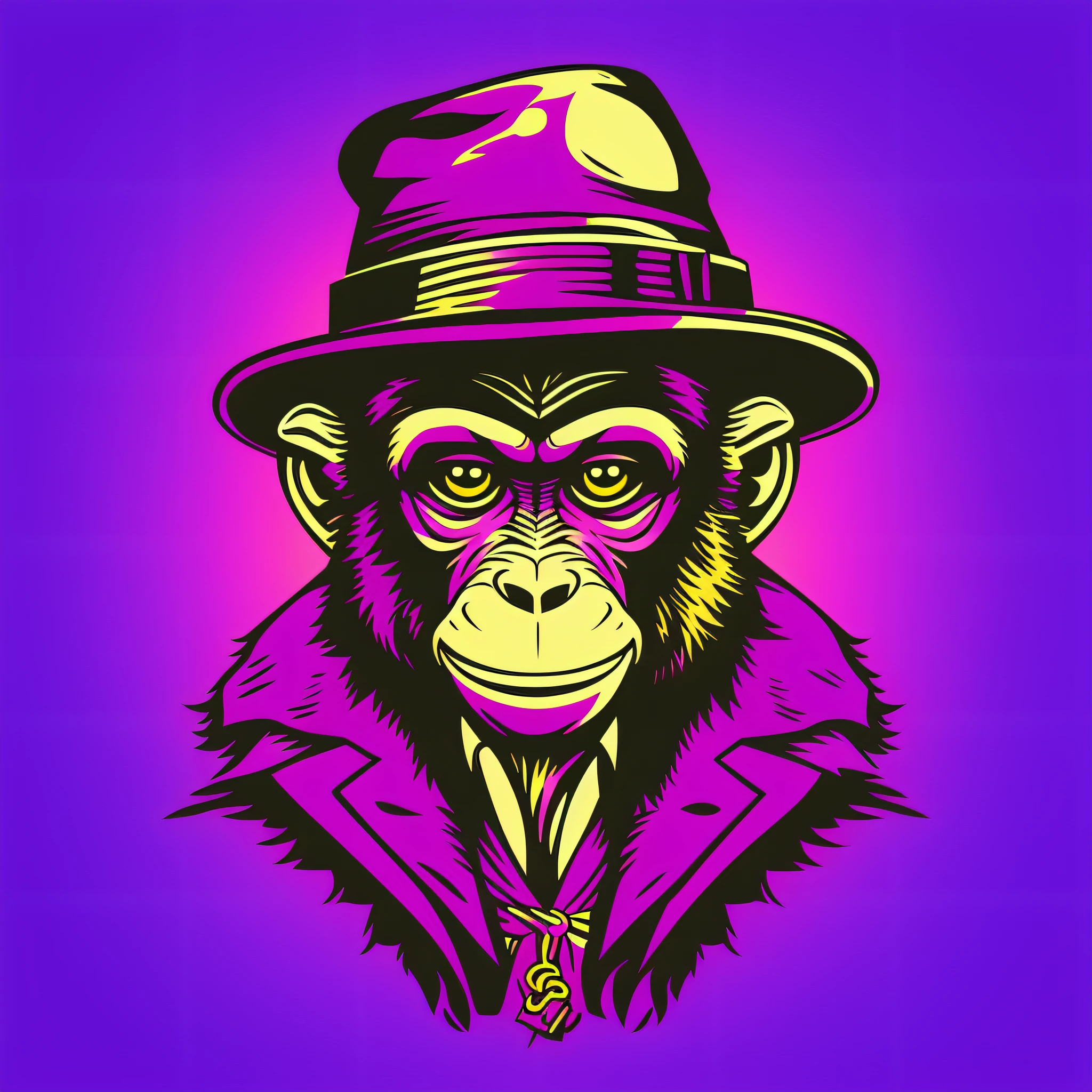 vector art of monkey dressed in hat gangster style, retro cartoon style popular image, t-shirt print style image