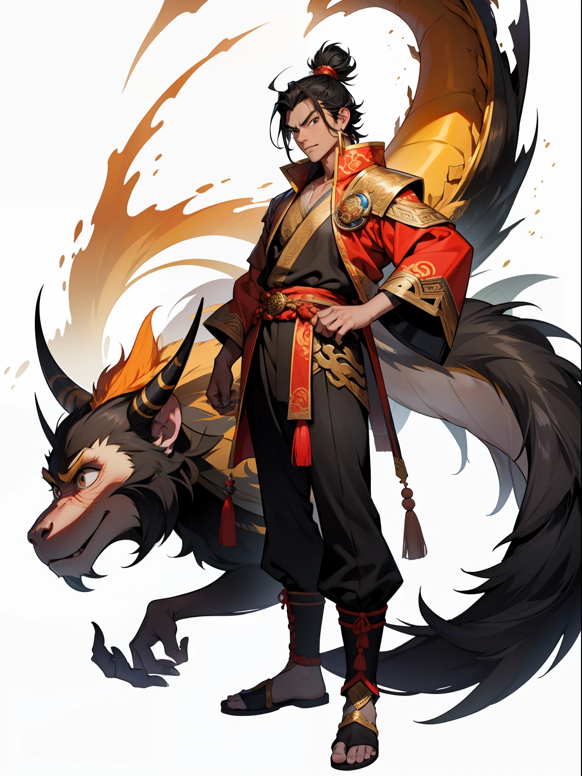 A monkey king，Douluo Continent costume，Black hair，Mighty，standing on your feet，natta，