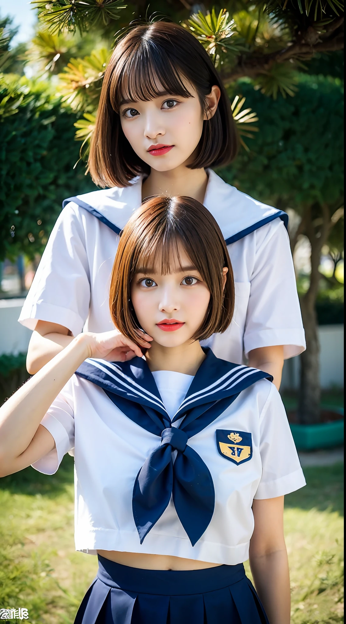 (8K、RAW Photos、top-quality、masterpiece:1.2)、(realisitic、Photorealsitic:1.37)、女の子1人、japanes、sixteen years old、femele、Classroom、natta、profetional lighting、Photon mapping、torn、Colossal tits、The tips of the knitted, which are pure white and very small in size, stick out、areola protruding、The shape of the pubic area is clearly visible、gals、Lots of lashes、Lame on the eyelids、Pitch black lip、Pitch black heels、pubick hair、the lower abdomen bristles、A slender、crotch open、My are big and are about to spill out of my bra、Very much pubic hair、pubic hair is very protruding、((a sailor suit))、maroon short hair