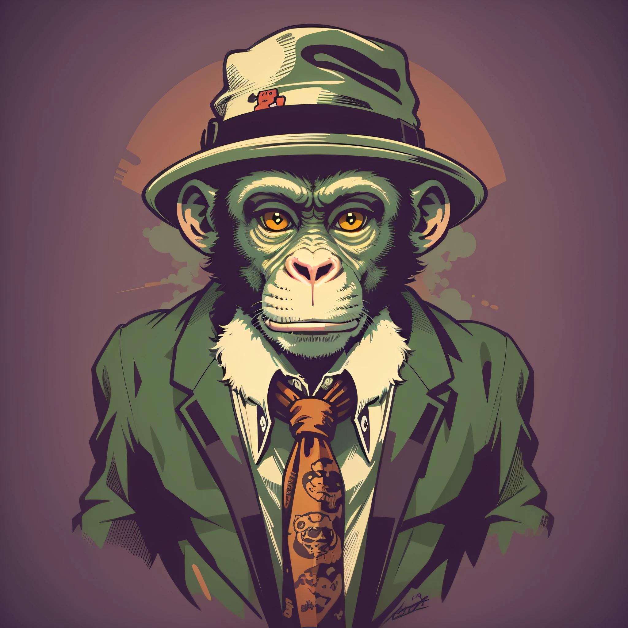 vector art of monkey dressed in hat gangster style, retro cartoon style popular image, t-shirt print style image