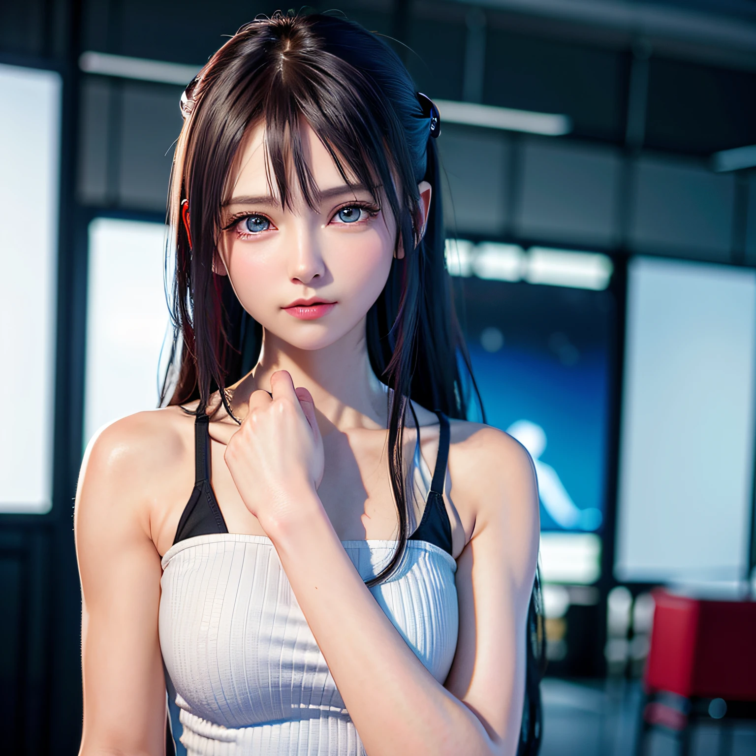 (8k, RAW photo, best quality, masterpiece:1.2), (realistic, photo-realistic:1.37),1 girl,cute,blue eyes, (solo),detailed faceponytail, dramatic angle,
,office,looking at viewer,pov,cyberpunk,