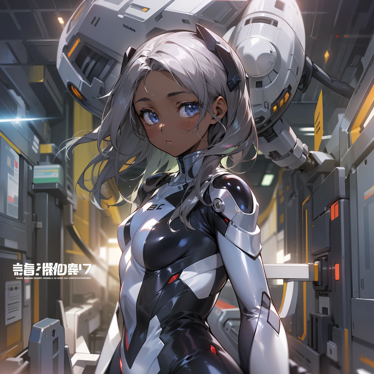 blacks(evangerion、Fictional characters、plugsuit、The skin is not exposed、a 、Planar bodysuit without protrusions、Tanned girl、Black Girl(silber hair))Shine a light on your face