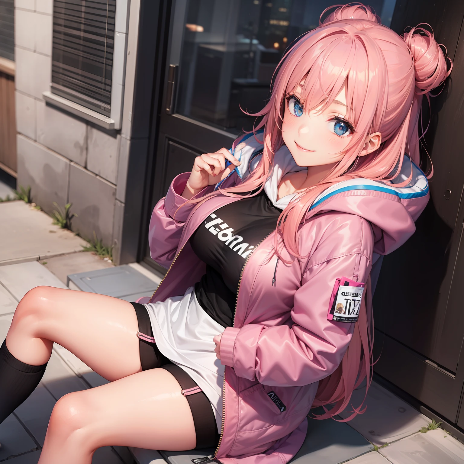 Long　Hoodie and down jacket　girl with　a smile　top-quality　Pink hair　a blond　超A high resolution　huge tit　Loose Socks