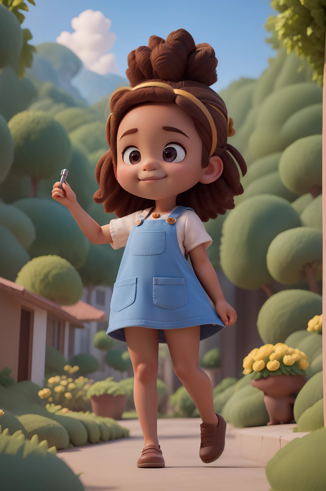 Chibi menina  marrom:1, coffee color:1 queimado pelo sol, feliz de 15 anos (marrom:1) afro: 1.25 Estilo Pixar: 1.25 afro: 2.40 (((sozinho))) cabelos  realista longos cacheados: 2.3, (corpo inteiro: 2.32) vestindo vestido floral sapato preto,, Hair messed up by the wind, desenho animado andando numa rua da cidade, arte digital detalhada bonito, painting digital adorable, Cartoon style illustration, stylized digital illustration, stunning digital illustration, bela arte digital, arte de pintura digital dos desenhos animados, pintura digital dos desenhos animados 3D, Beautiful digital illustration,  detailed digital illustration, arte digital detalhada, digital illustation, exquisite digital illustration, 8k, dark ilumination